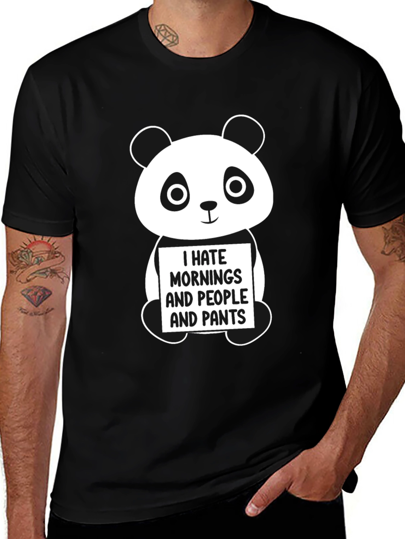 Variant 9 of Funny Panda T-Shirt - Hates Mornings, People, Pants!