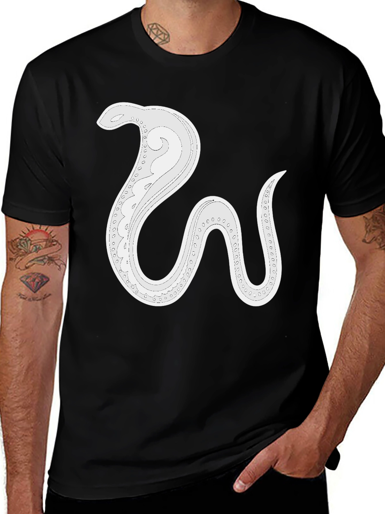 Variant 11 of Stylized Snake Graphic Tee - Men's Black Cotton T-Shirt