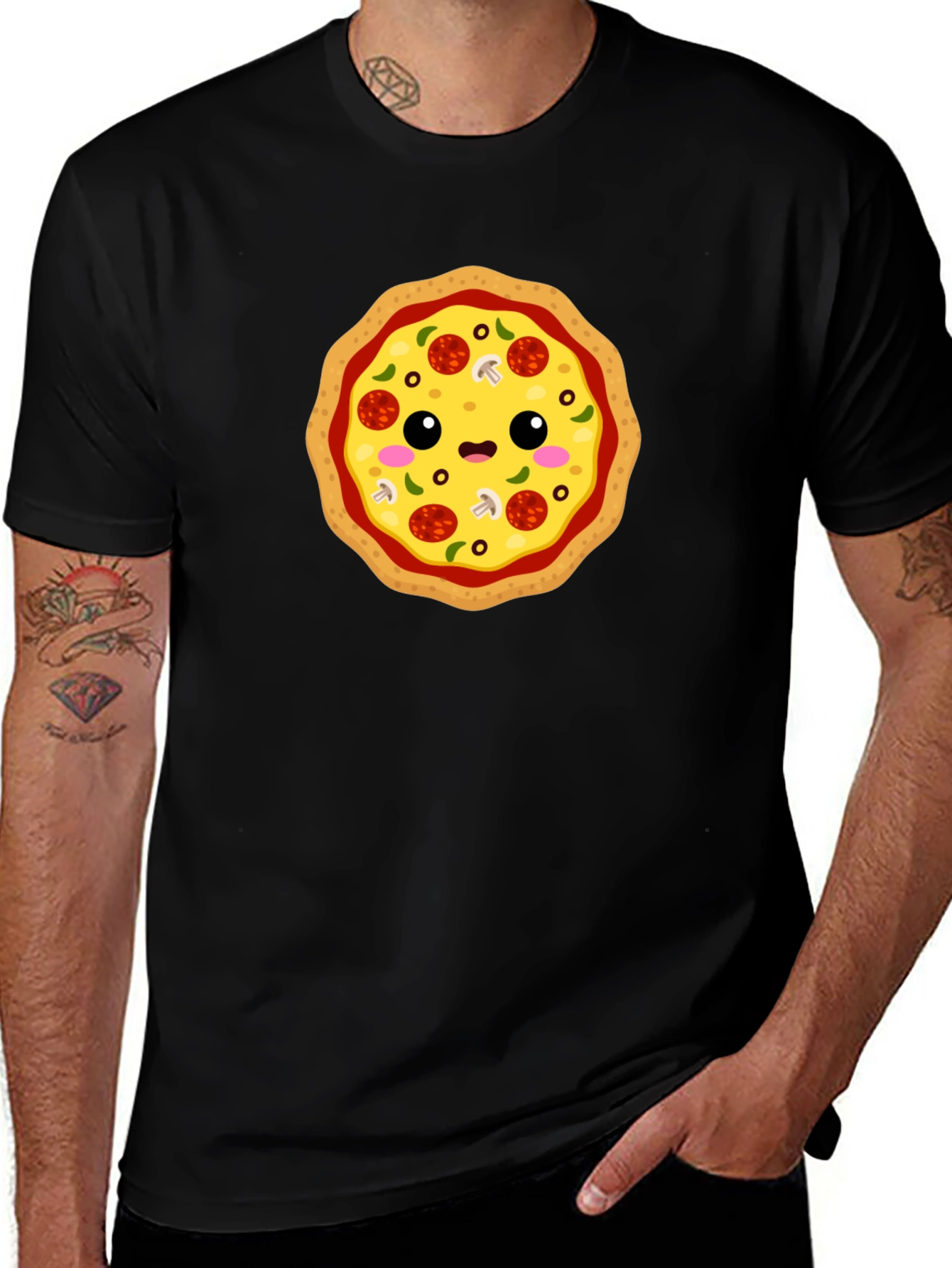 Variant 3 of Cute Pizza Graphic Tee - Black Cotton T-Shirt