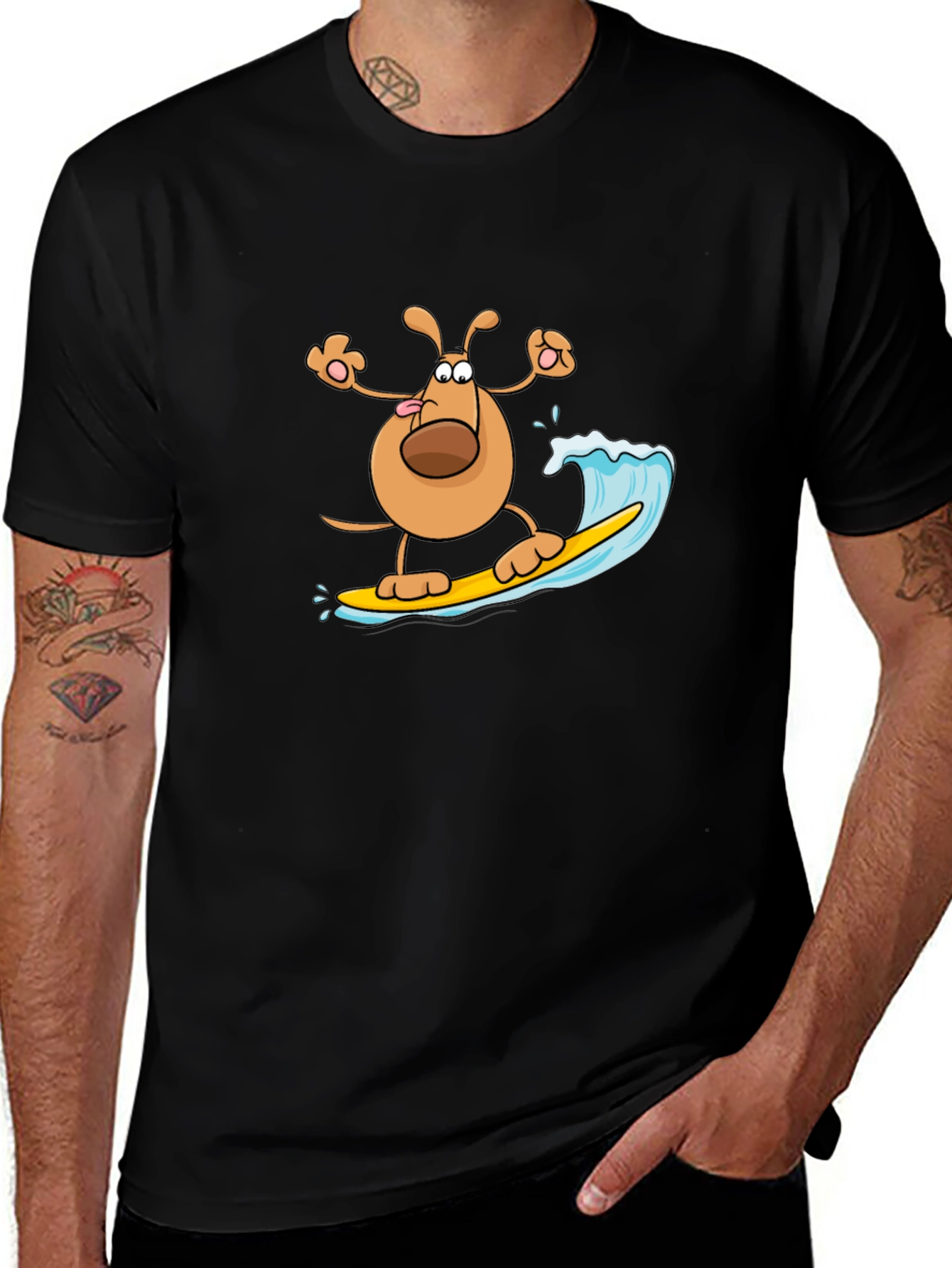 Variant 29 of Dog Surfing T-Shirt - Black Cotton Tee