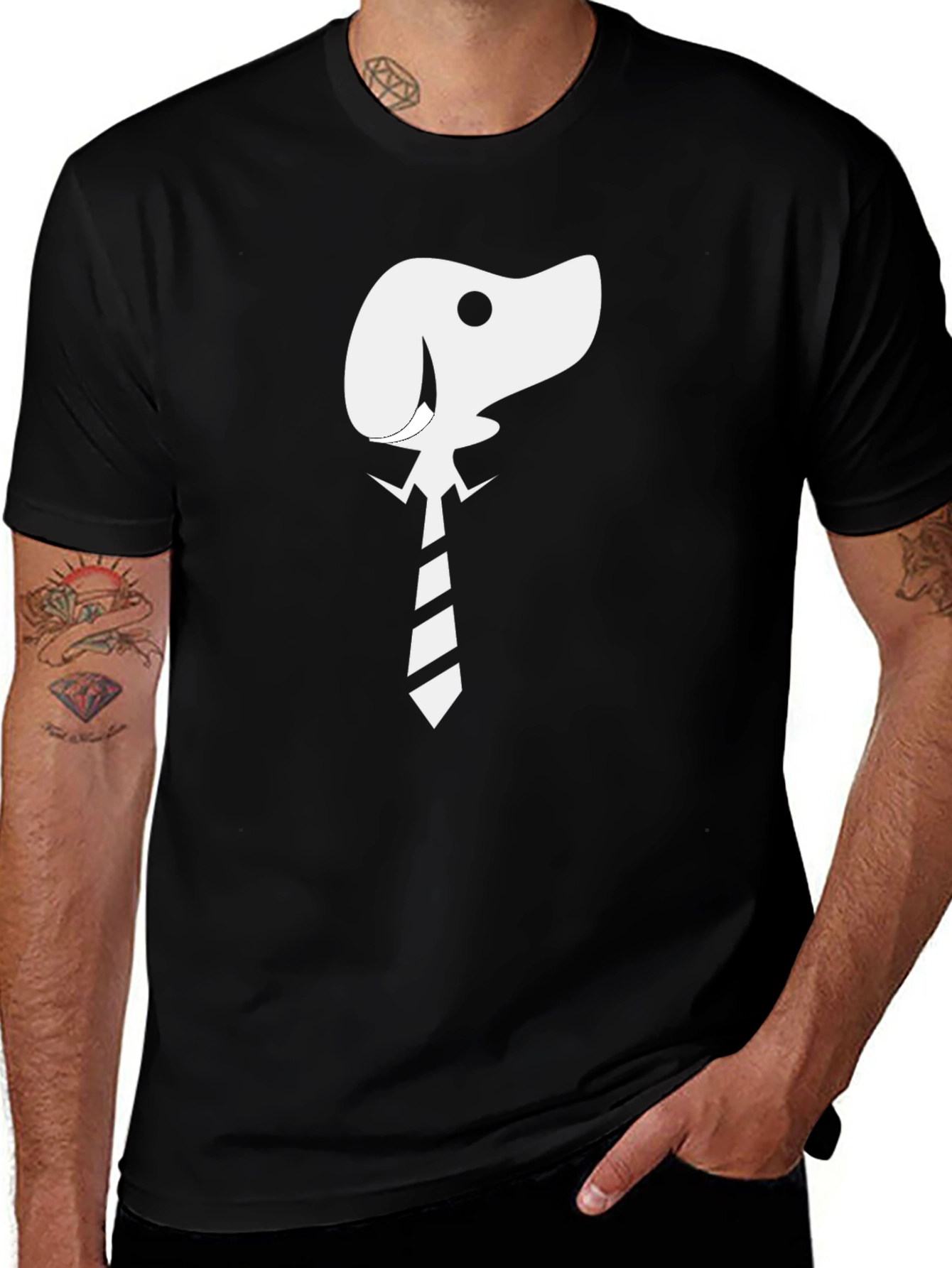 Variant 20 of Dog with Tie Graphic T-Shirt - Black Cotton Tee