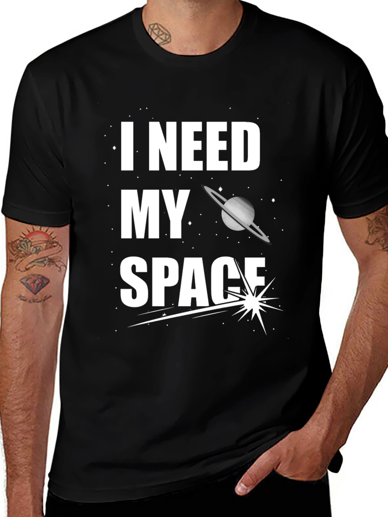 Variant 18 of I Need My Space Graphic T-Shirt - Black Cotton