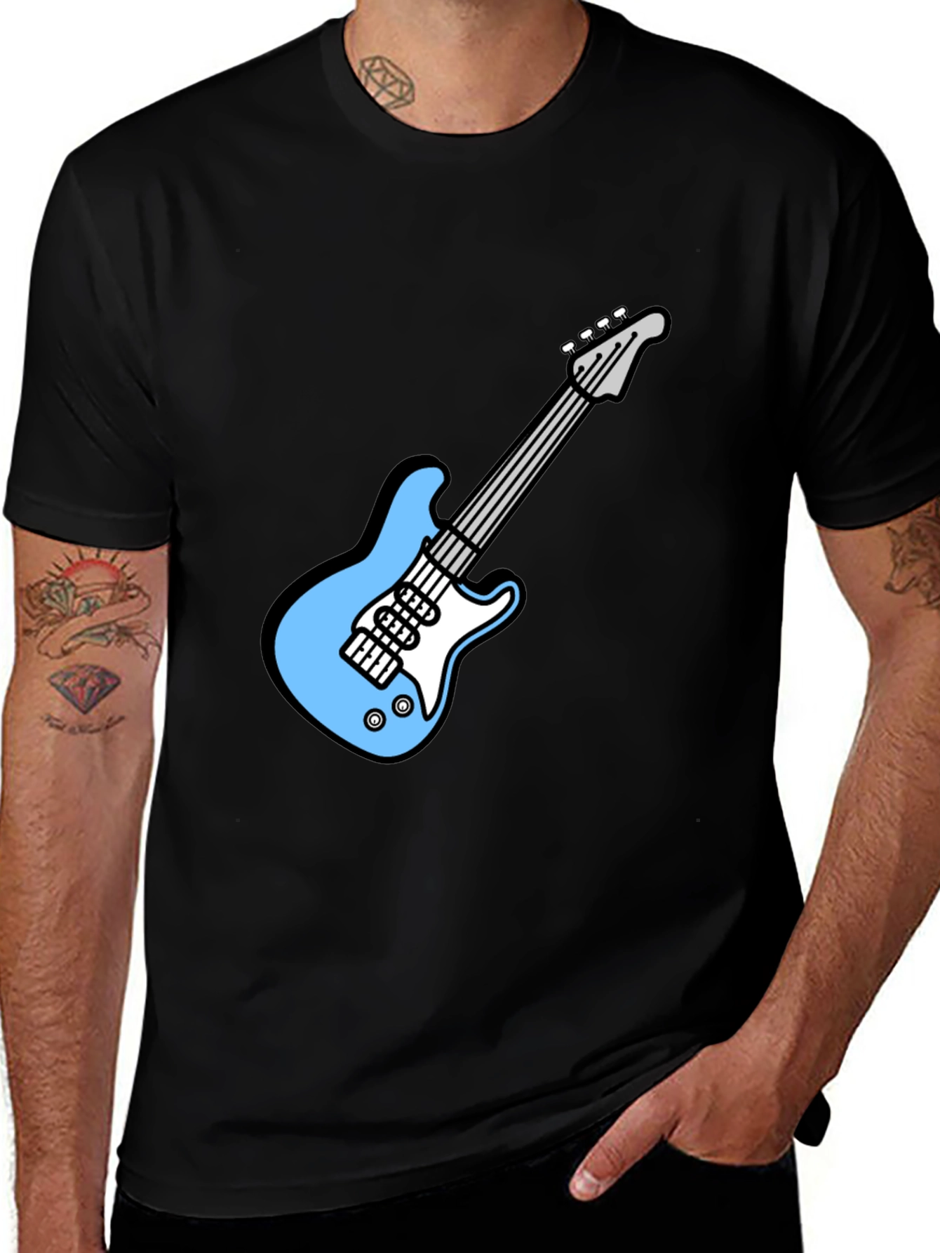 Variant 28 of Cool Electric Guitar Graphic Tee - Black Cotton T-Shirt