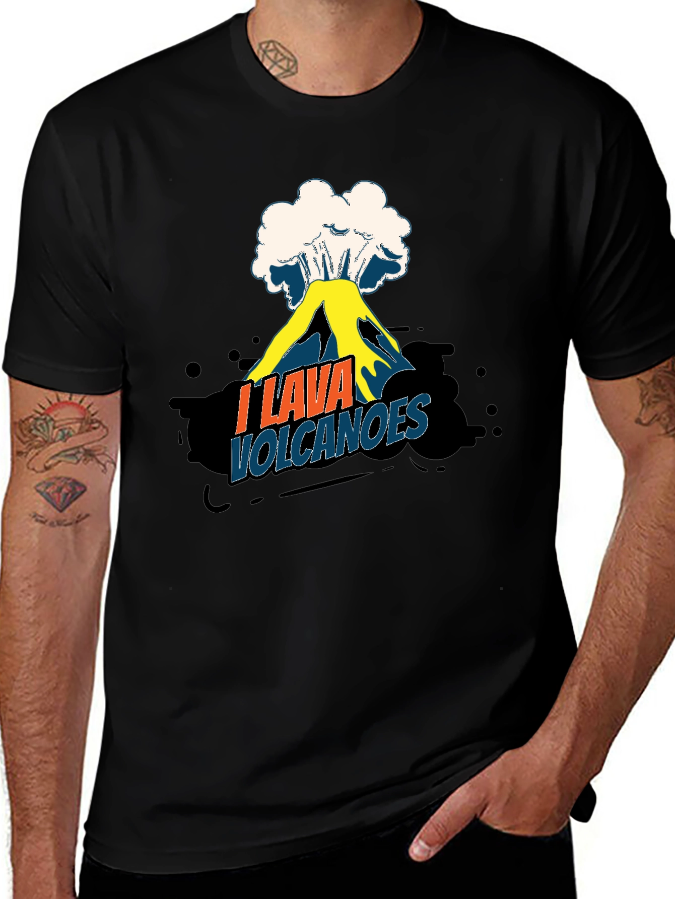 Black I Lava Volcanoes Funny Graphic Tee Shirt main image