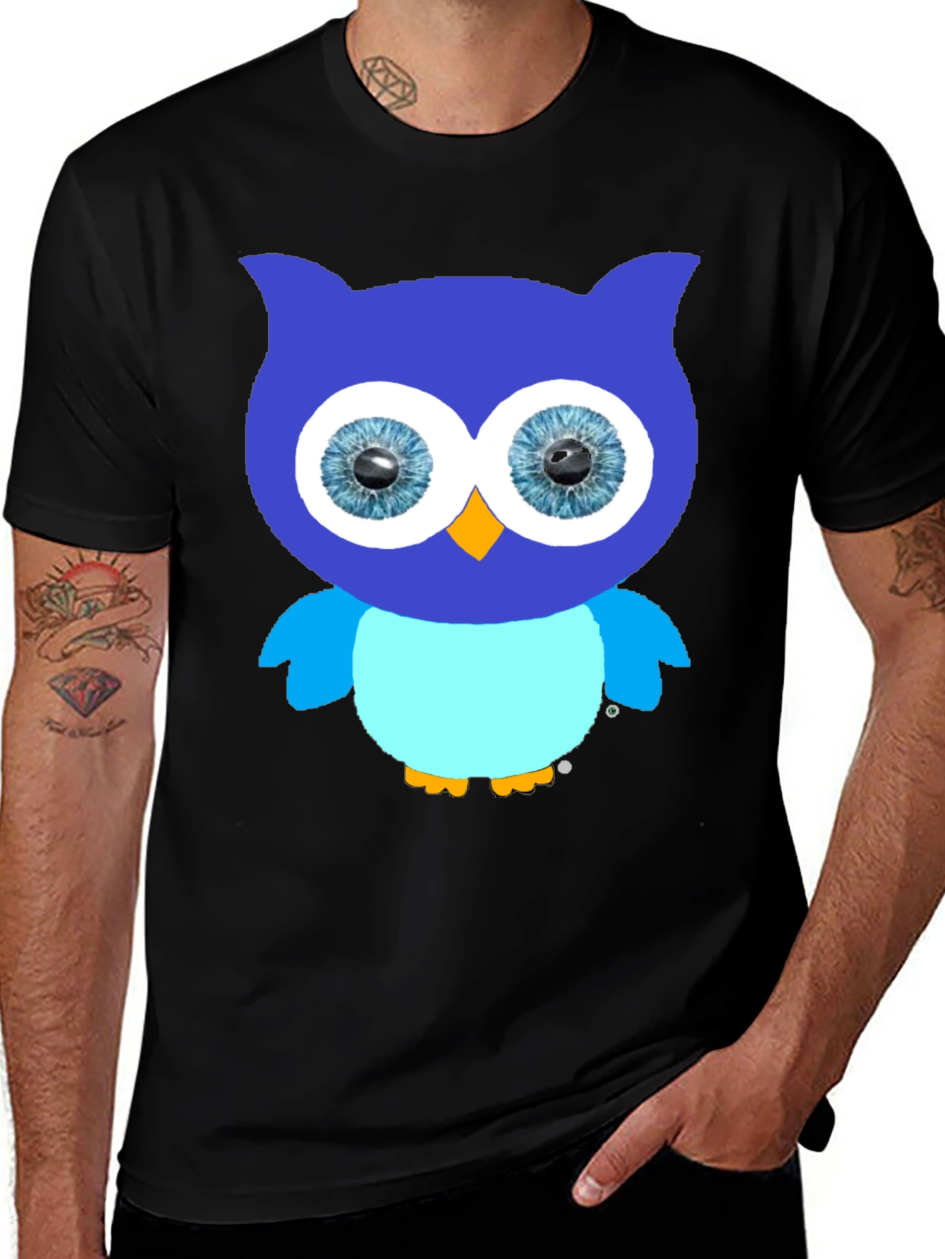 Variant 12 of Whimsical Owl Graphic Tee - Black