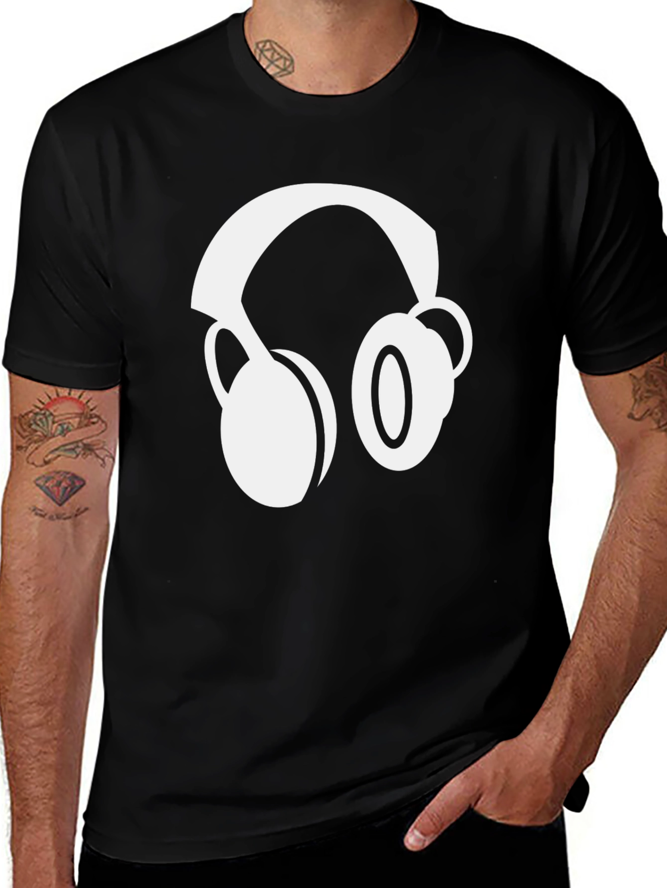 Black Black T-Shirt with Headphone Graphic main image