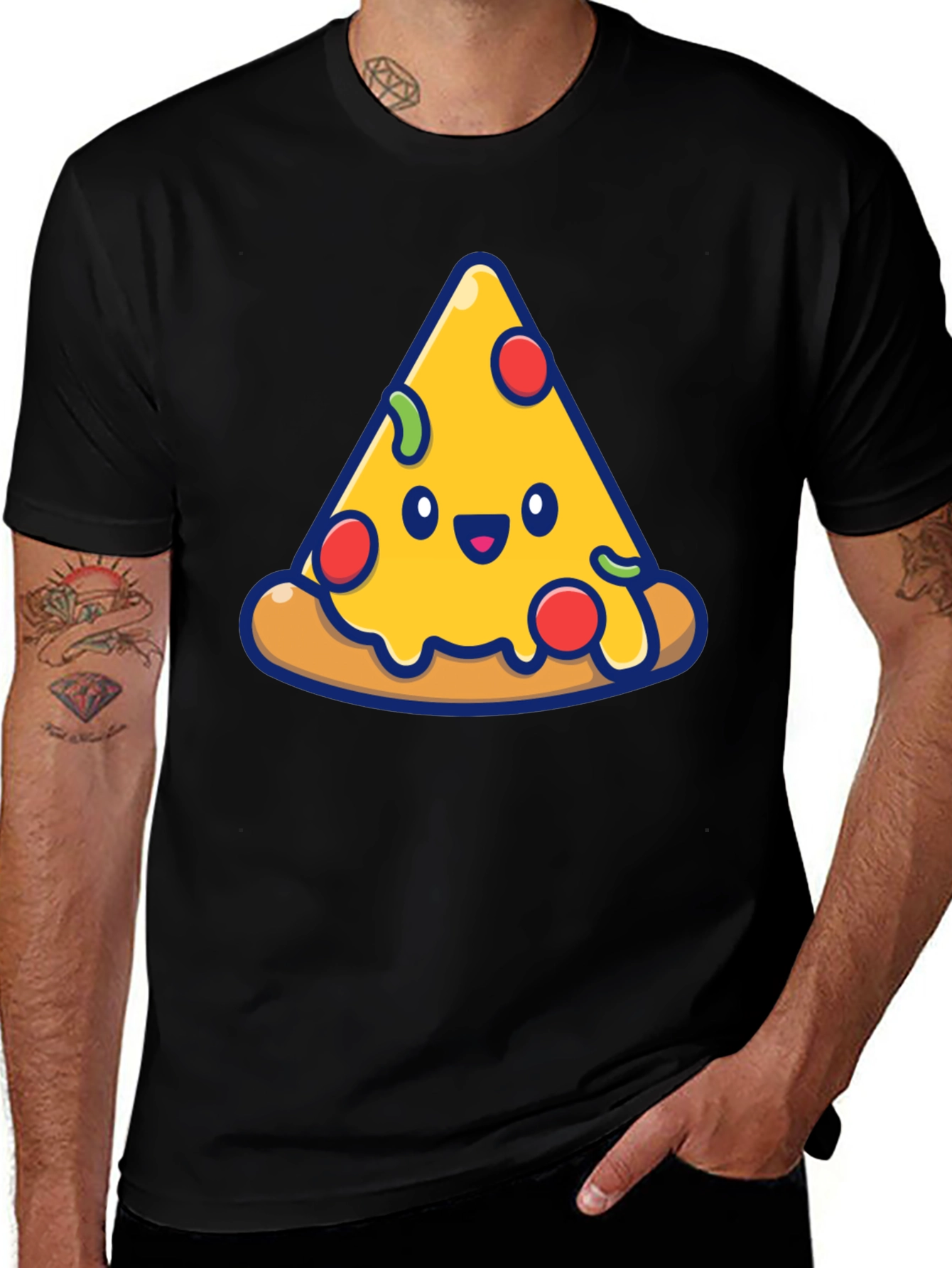 Funny Pizza Slice Graphic Tee - Black T-Shirt