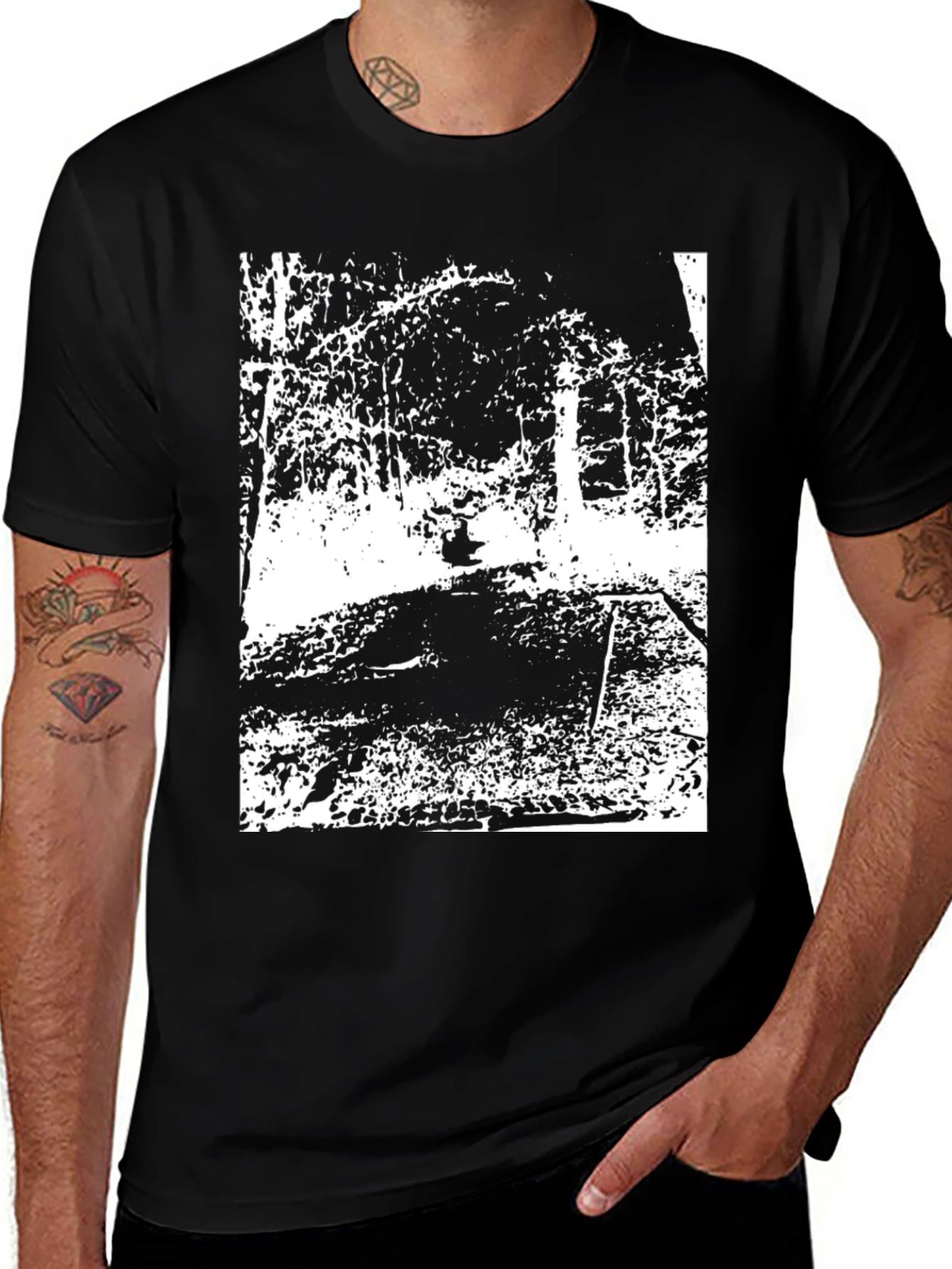 Variant 12 of Black Graphic Tee - Abstract Tree Print