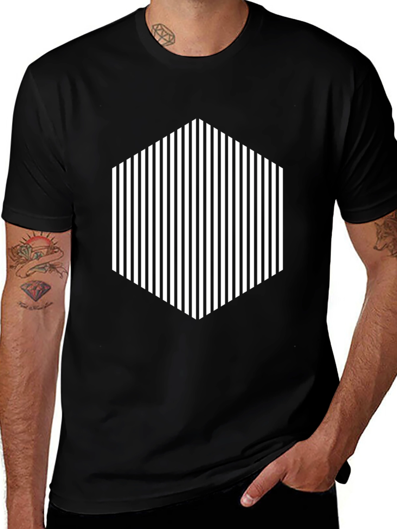 Variant 20 of Striped Hexagon Graphic Tee - Modern Style