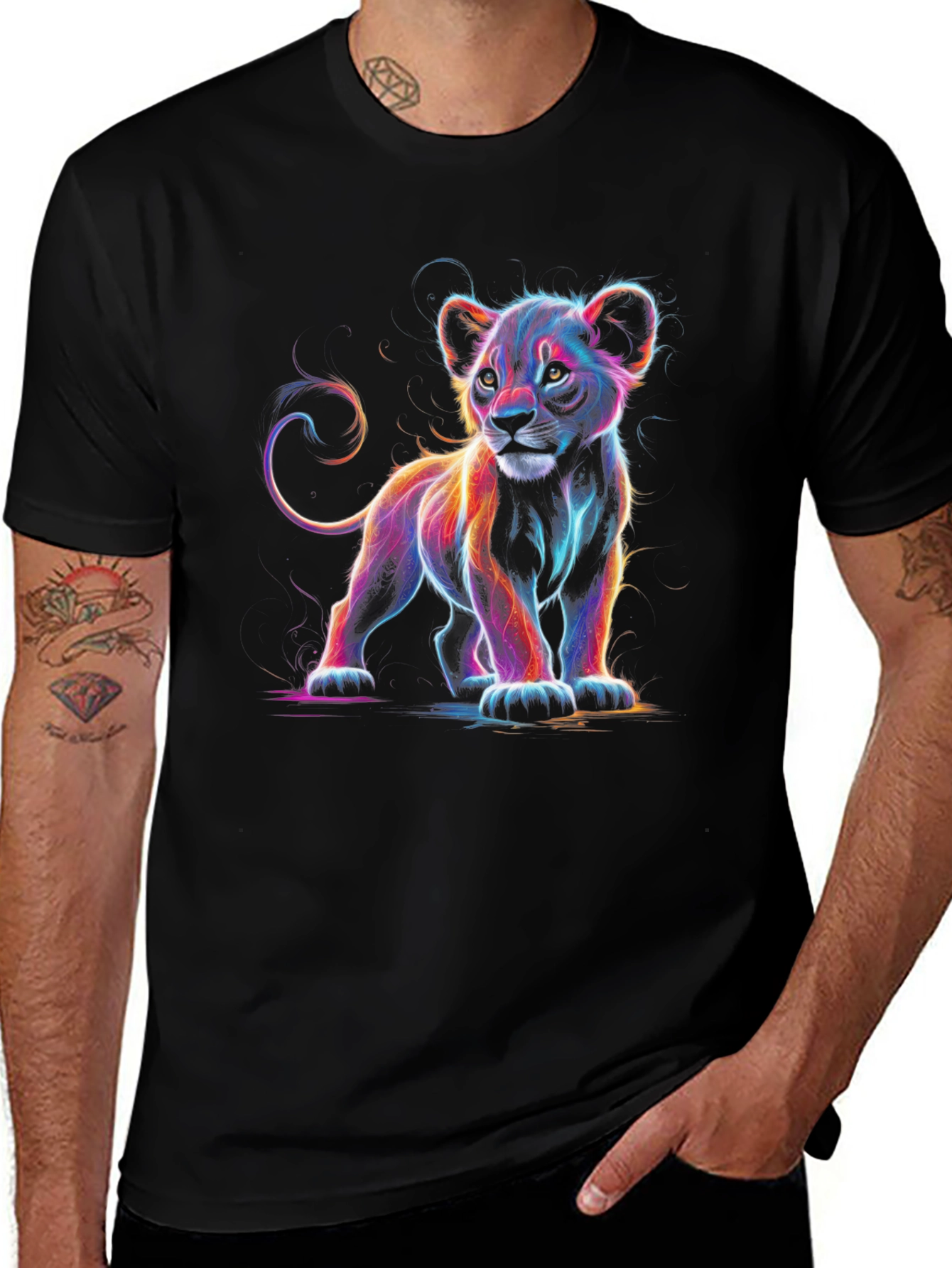 Variant 4 of Neon Lion Cub Graphic Tee - Modern Style