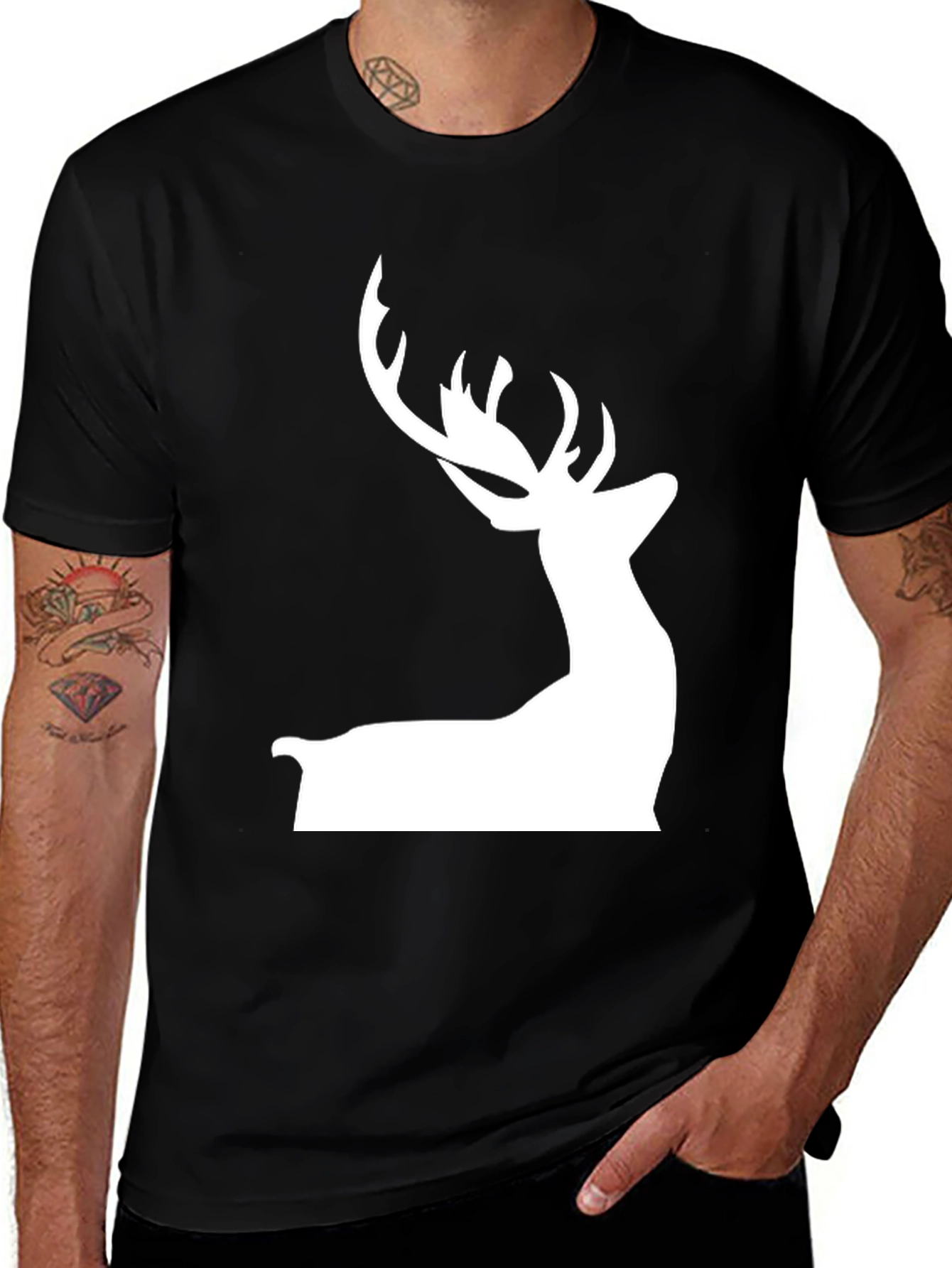 Variant 9 of Stag Silhouette Graphic Tee - Stylish Black Shirt