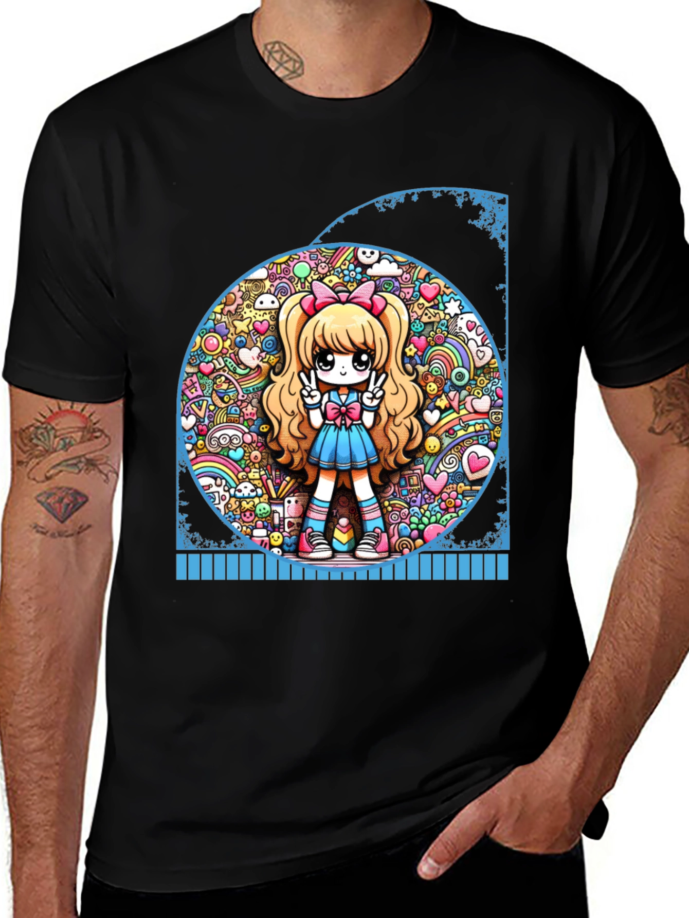 Variant 20 of Anime Girl Graphic Tee - Kawaii Style Black T-Shirt