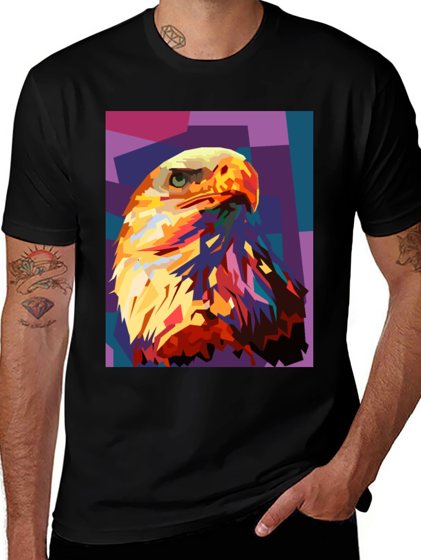 Variant 12 of Eagle Pop Art Graphic Black T-Shirt