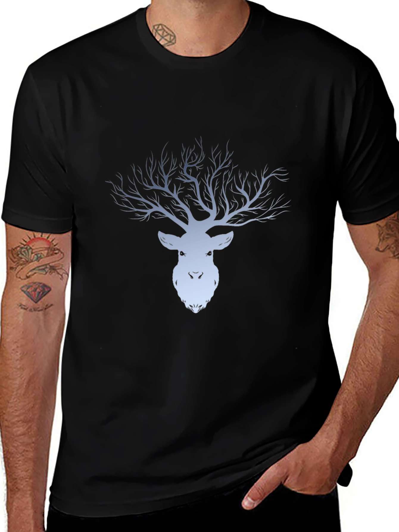 Variant 12 of Men's Black Deer Tree Graphic Tee