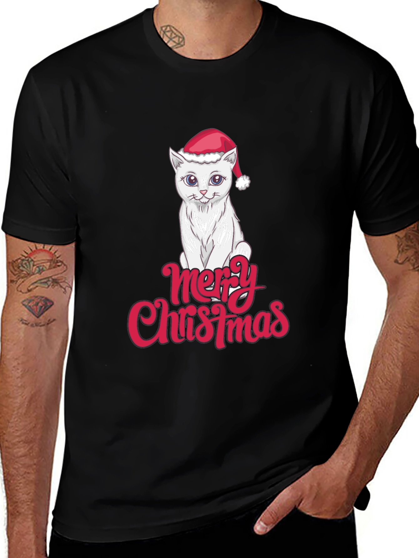 Festive Cat Christmas Graphic Tee