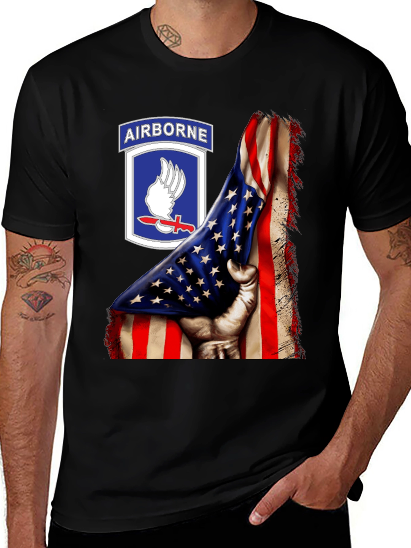 Airborne American Flag Graphic T-Shirt