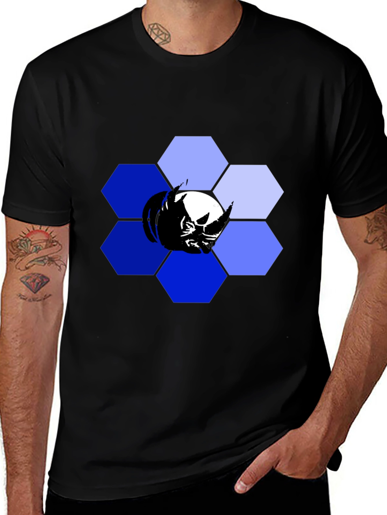 Variant 10 of Hexagon Rhino Graphic Tee - Modern Men's Black T-Shirt