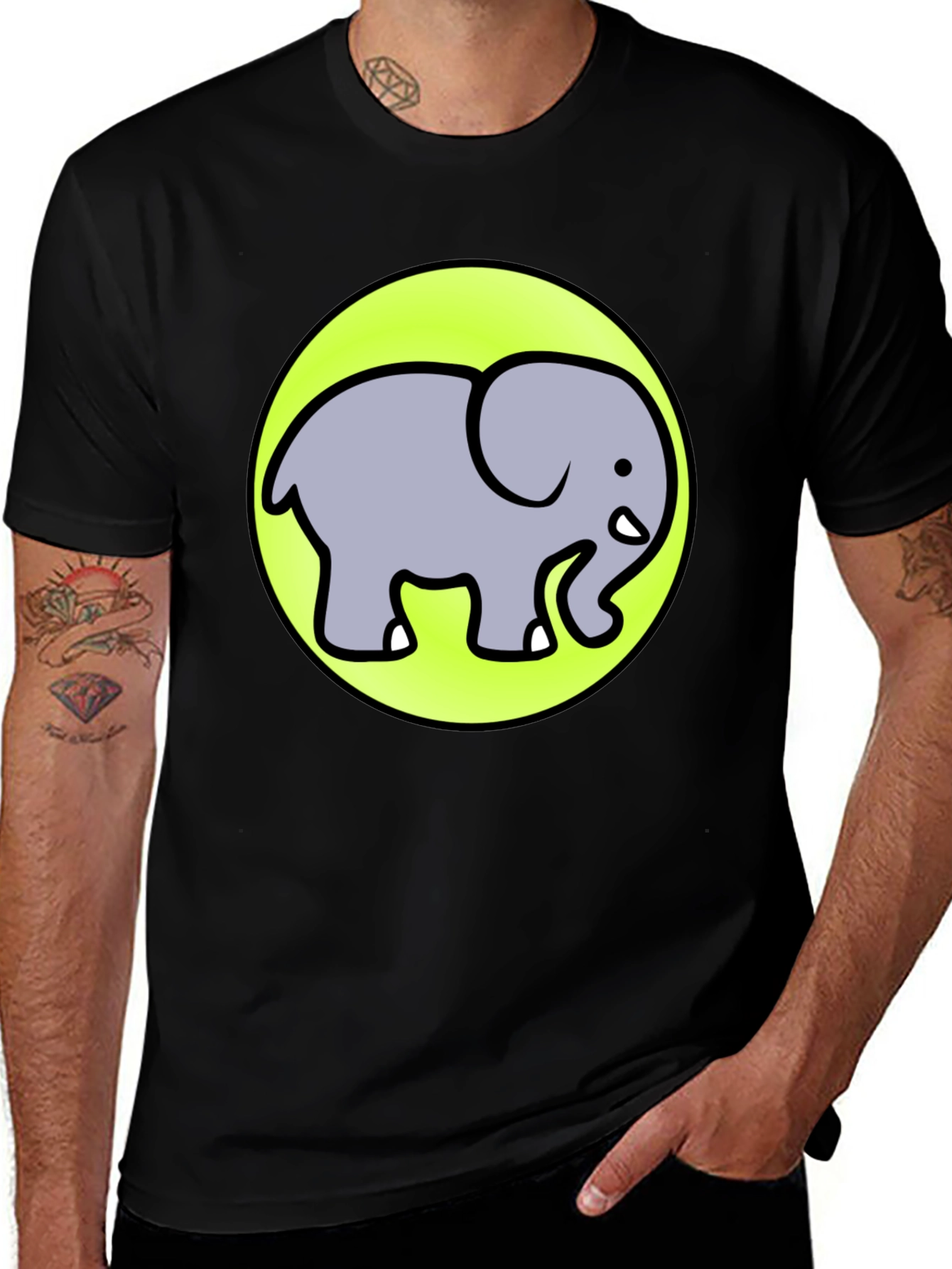 Variant 7 of Elephant Cartoon Graphic Tee - Black Cotton T-Shirt