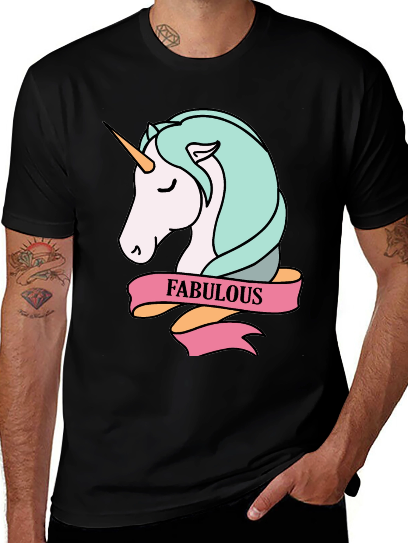 Variant 23 of Fabulous Unicorn Graphic Tee - Black Cotton T-Shirt