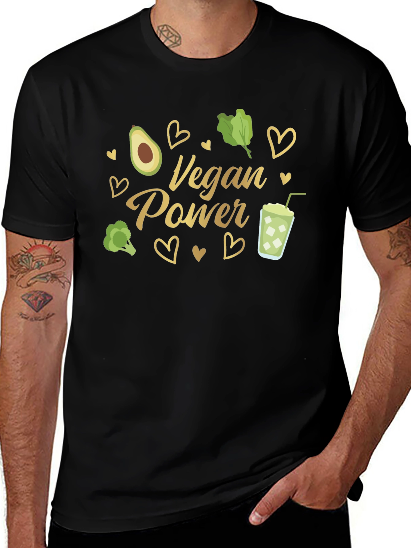 Vegan Power T-Shirt - Avocado, Broccoli, Smoothie Graphic Tee