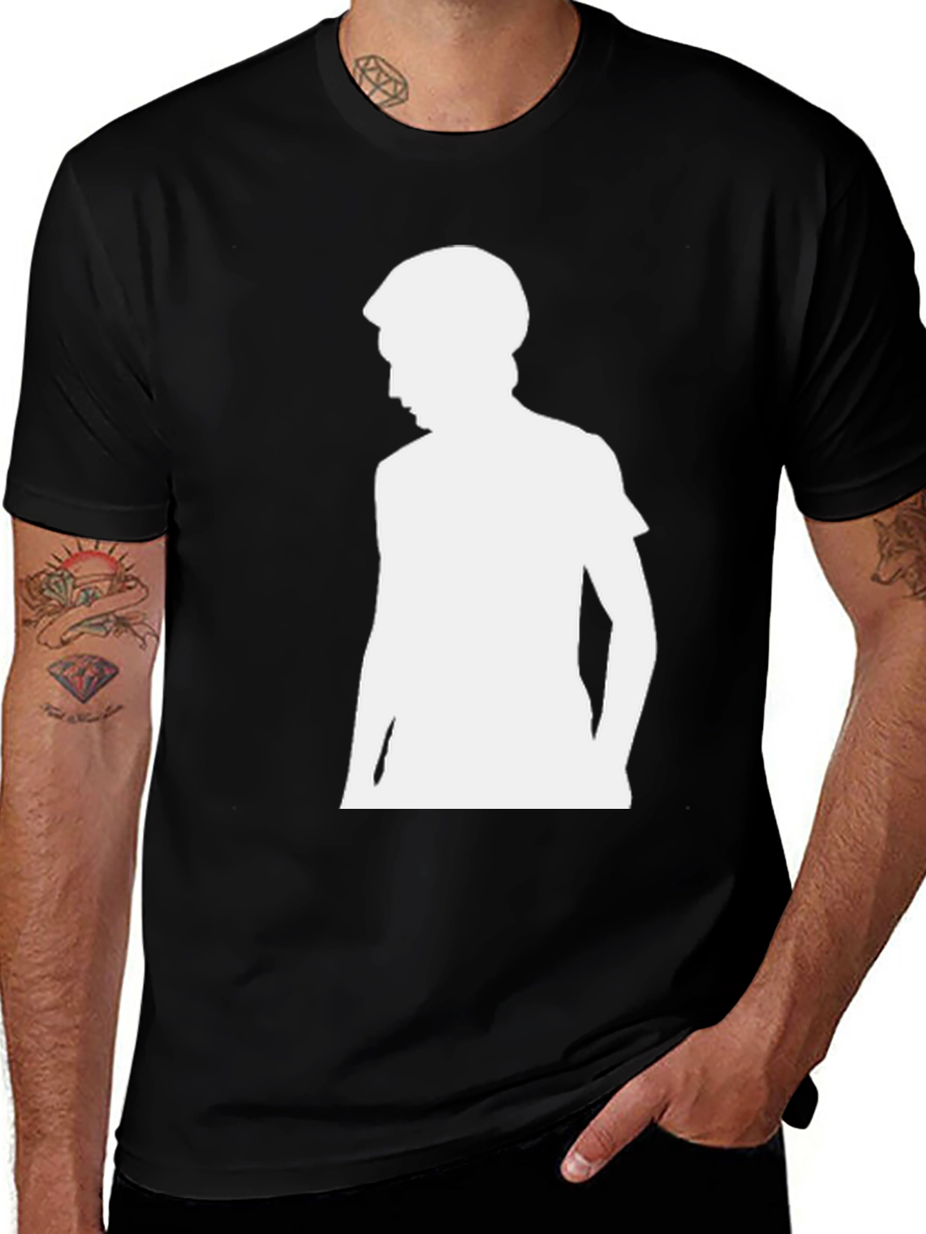 Variant 15 of Black T-Shirt with White Silhouette Design