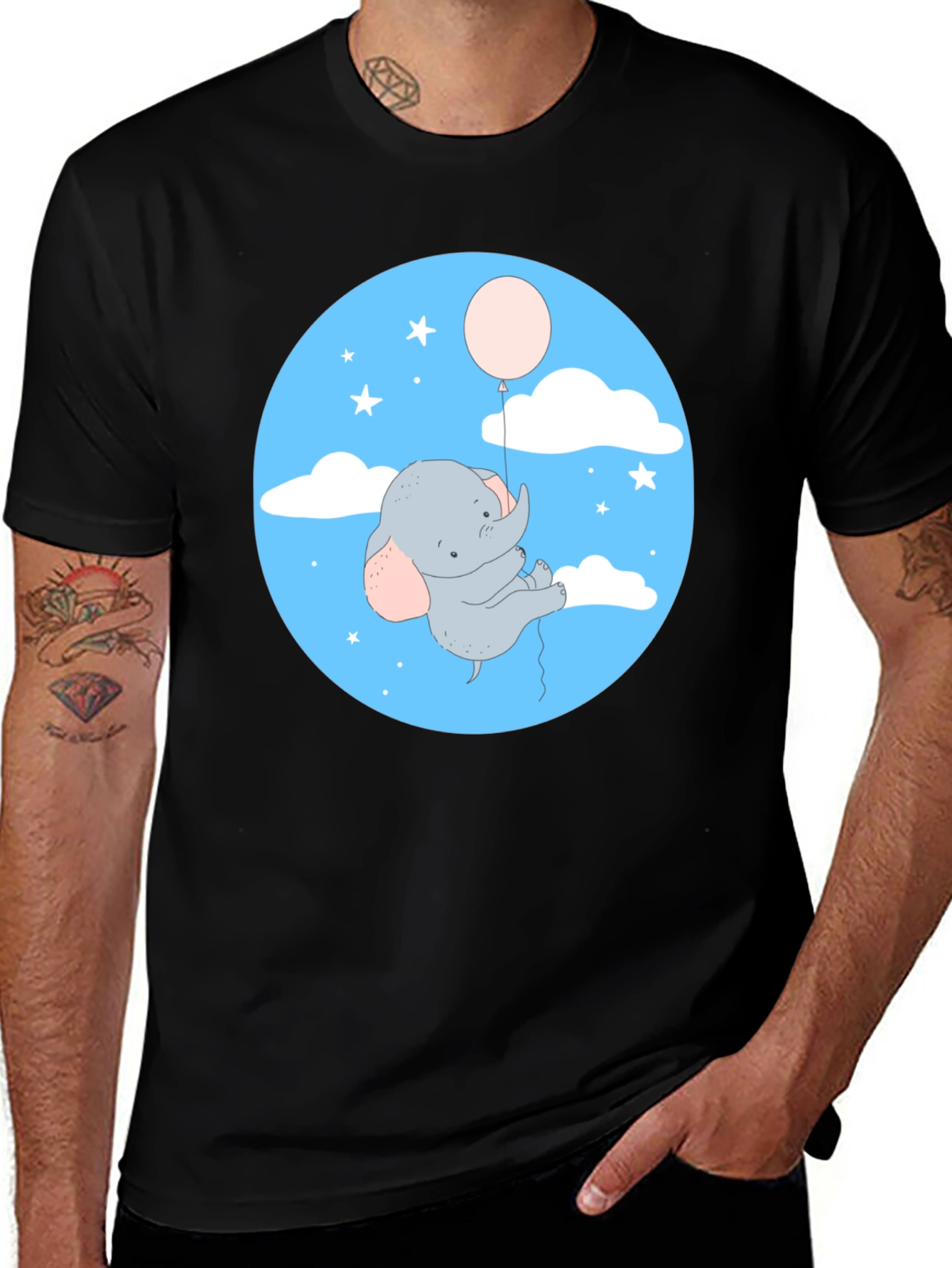 Variant 14 of Cute Elephant Balloon Graphic Black T-Shirt