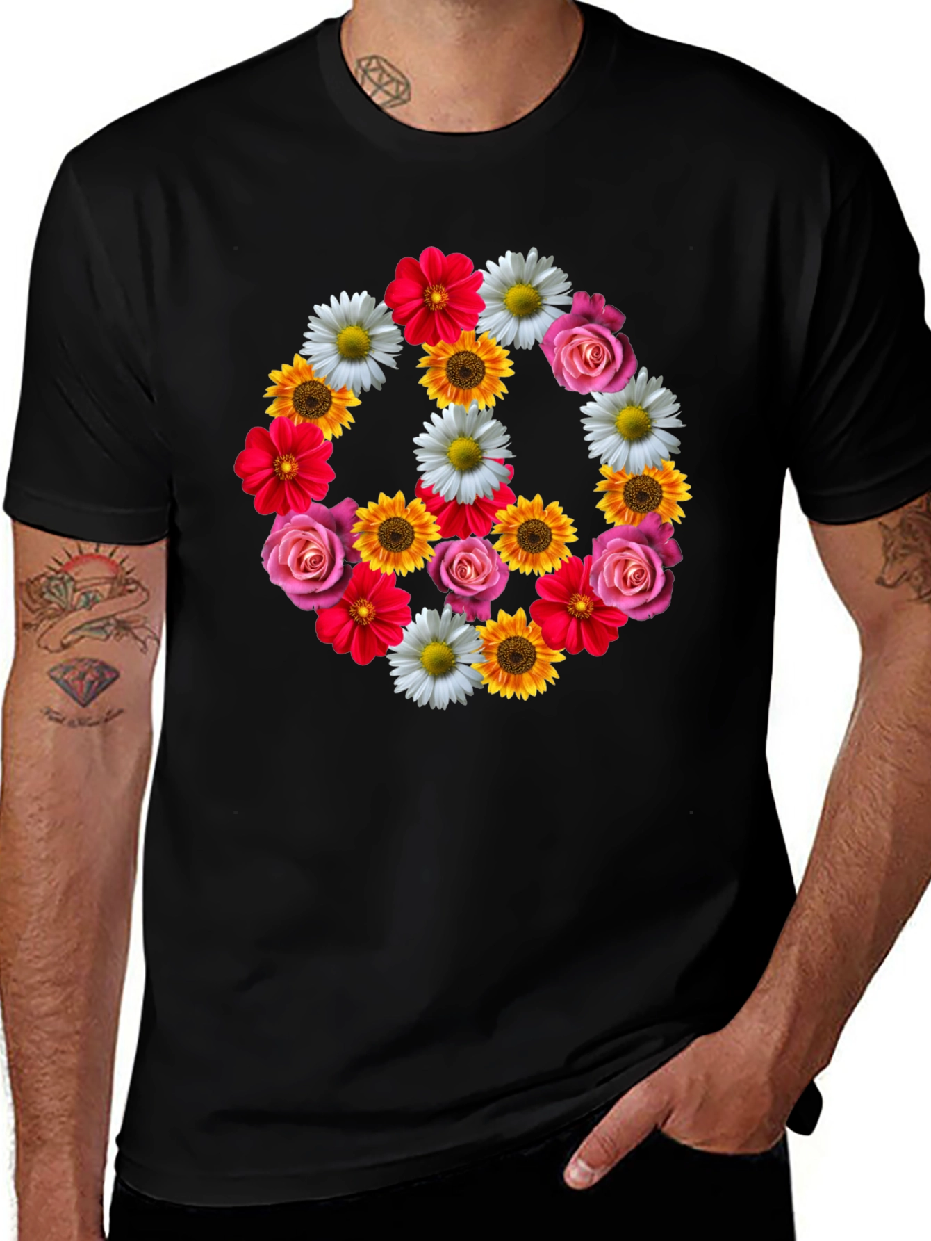 Variant 20 of Floral Peace Sign Black T-Shirt