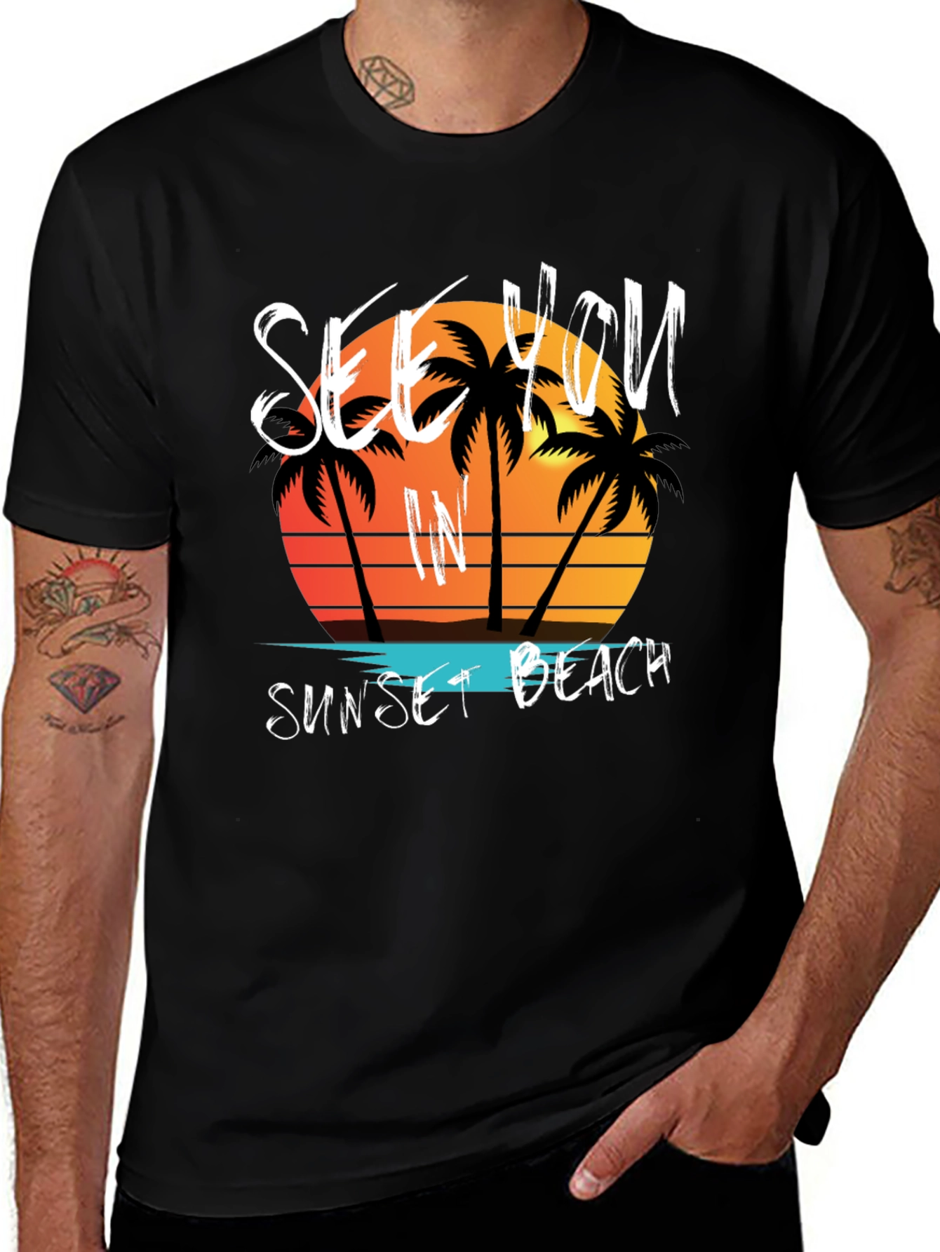 Variant 26 of Sunset Beach Graphic Tee - Men's Black T-Shirt