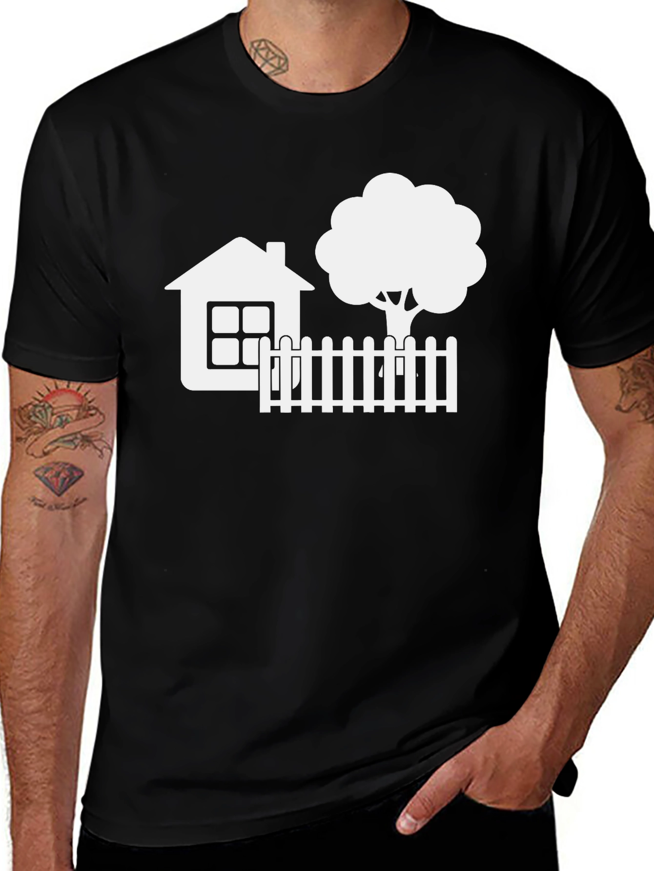 House & Tree Graphic Tee - Black Casual Shirt