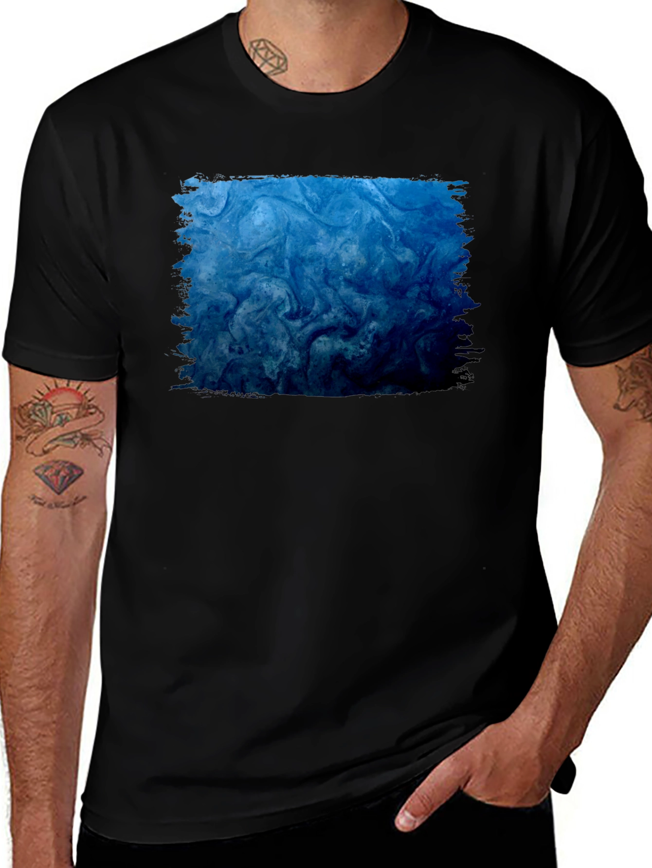 Variant 6 of Abstract Blue Swirl Graphic Black T-Shirt