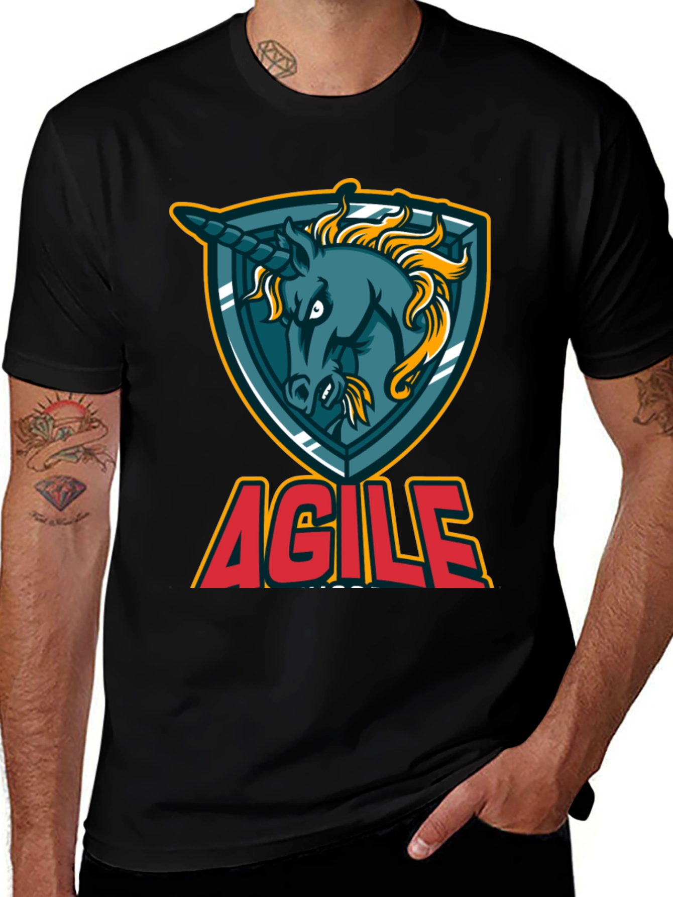 Variant 22 of Agile Unicorn Graphic T-Shirt - Black Cotton Tee