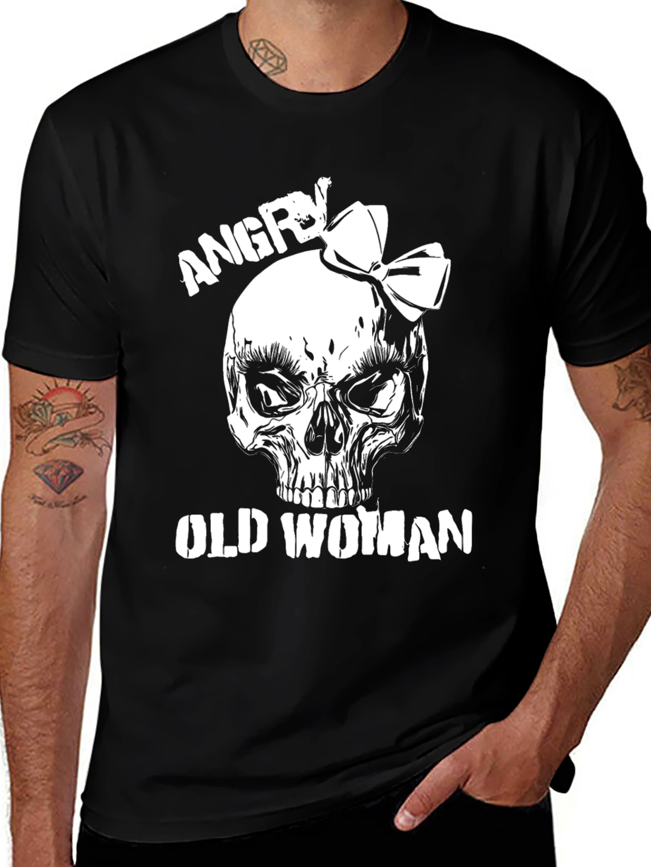 Variant 3 of Angry Old Woman Graphic Tee - Skull & Bow Design