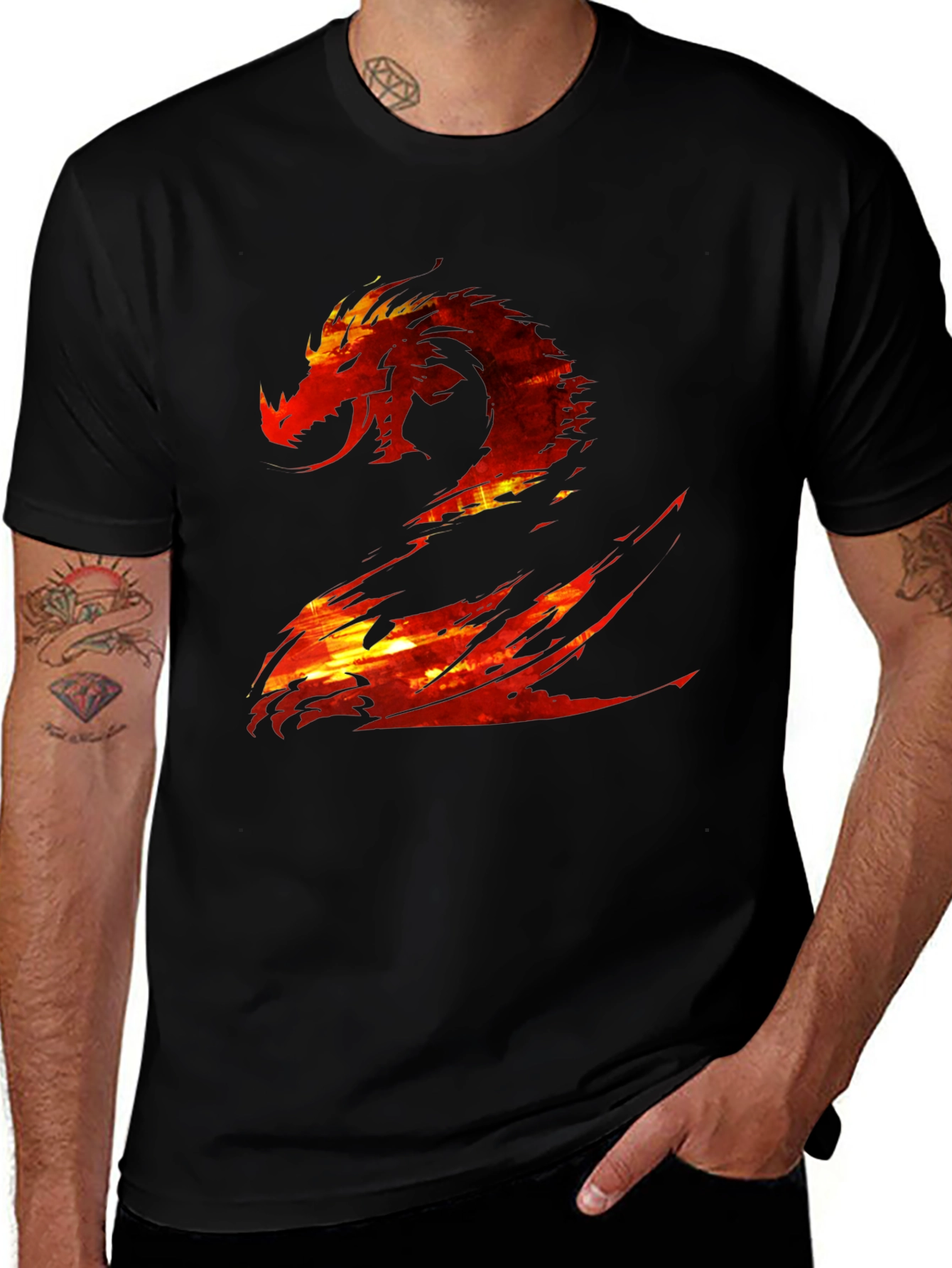 Variant 21 of Fiery Dragon Graphic Print Black T-Shirt