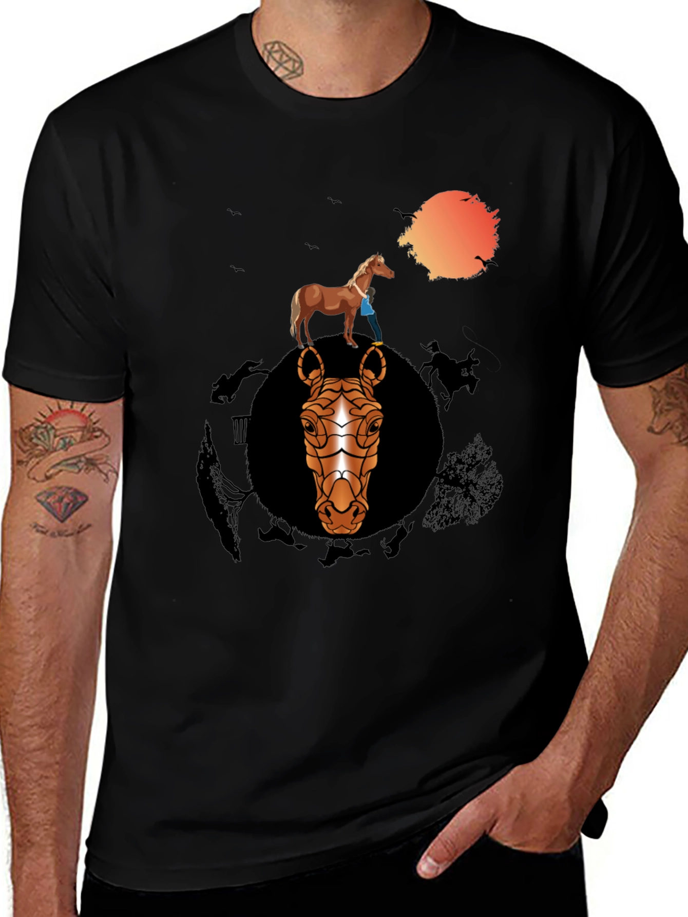 Variant 12 of Horse Graphic Print Black T-Shirt