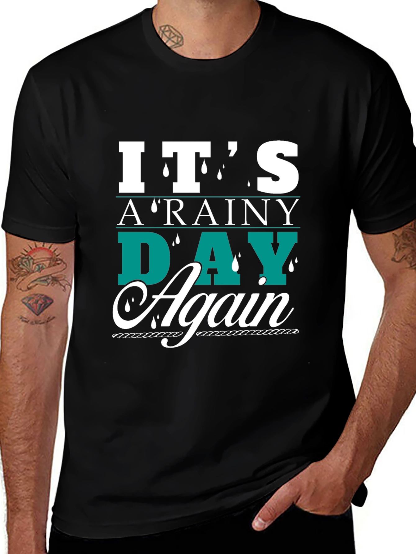Variant 22 of Rainy Day Again Graphic Tee - Casual Black T-Shirt