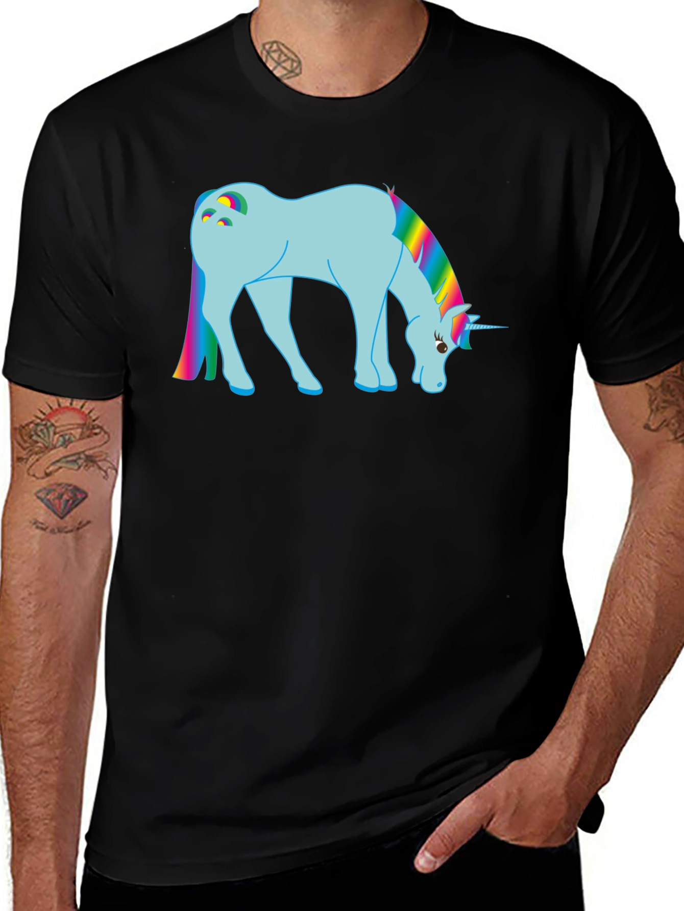 Rainbow Unicorn Graphic Tee - Black