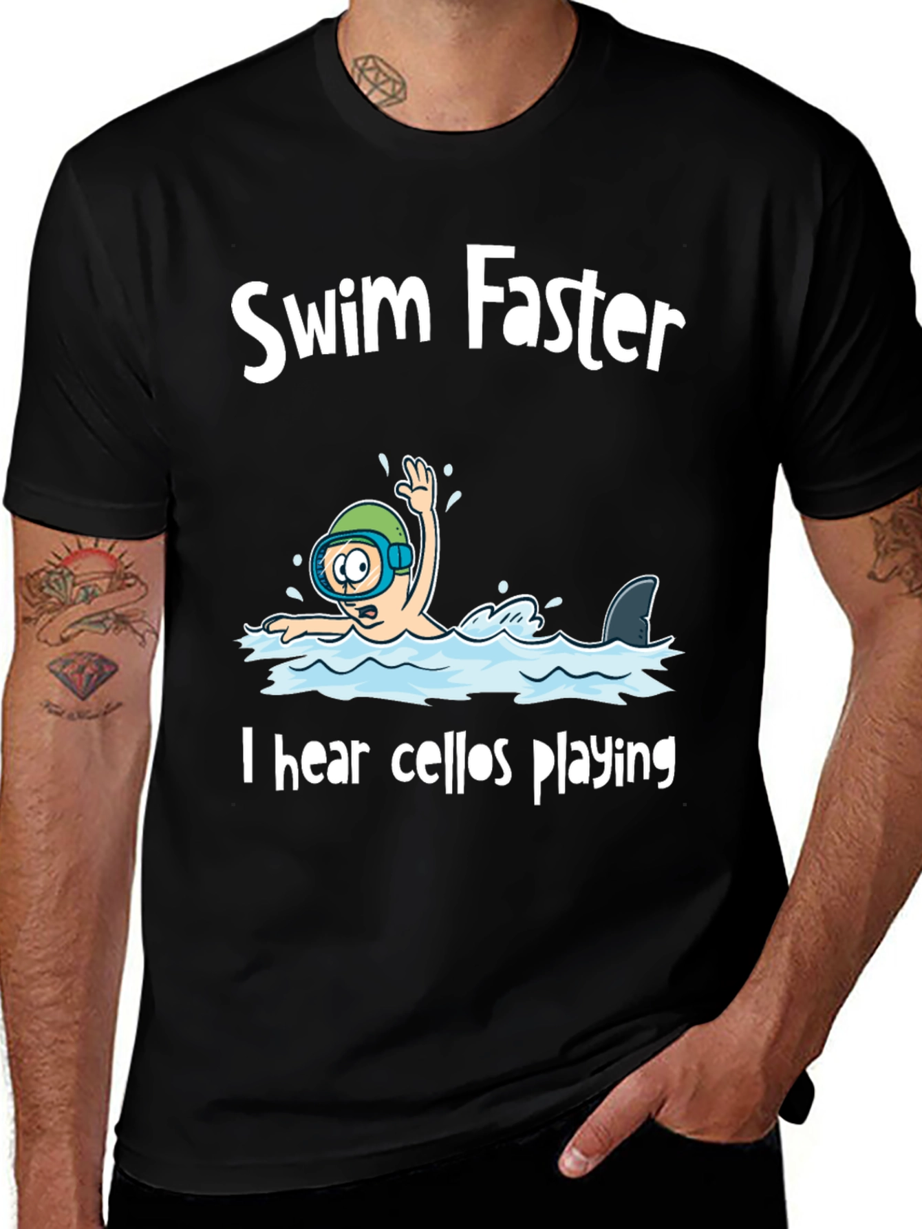Variant 16 of Swim Faster Shark Humor Graphic Tee