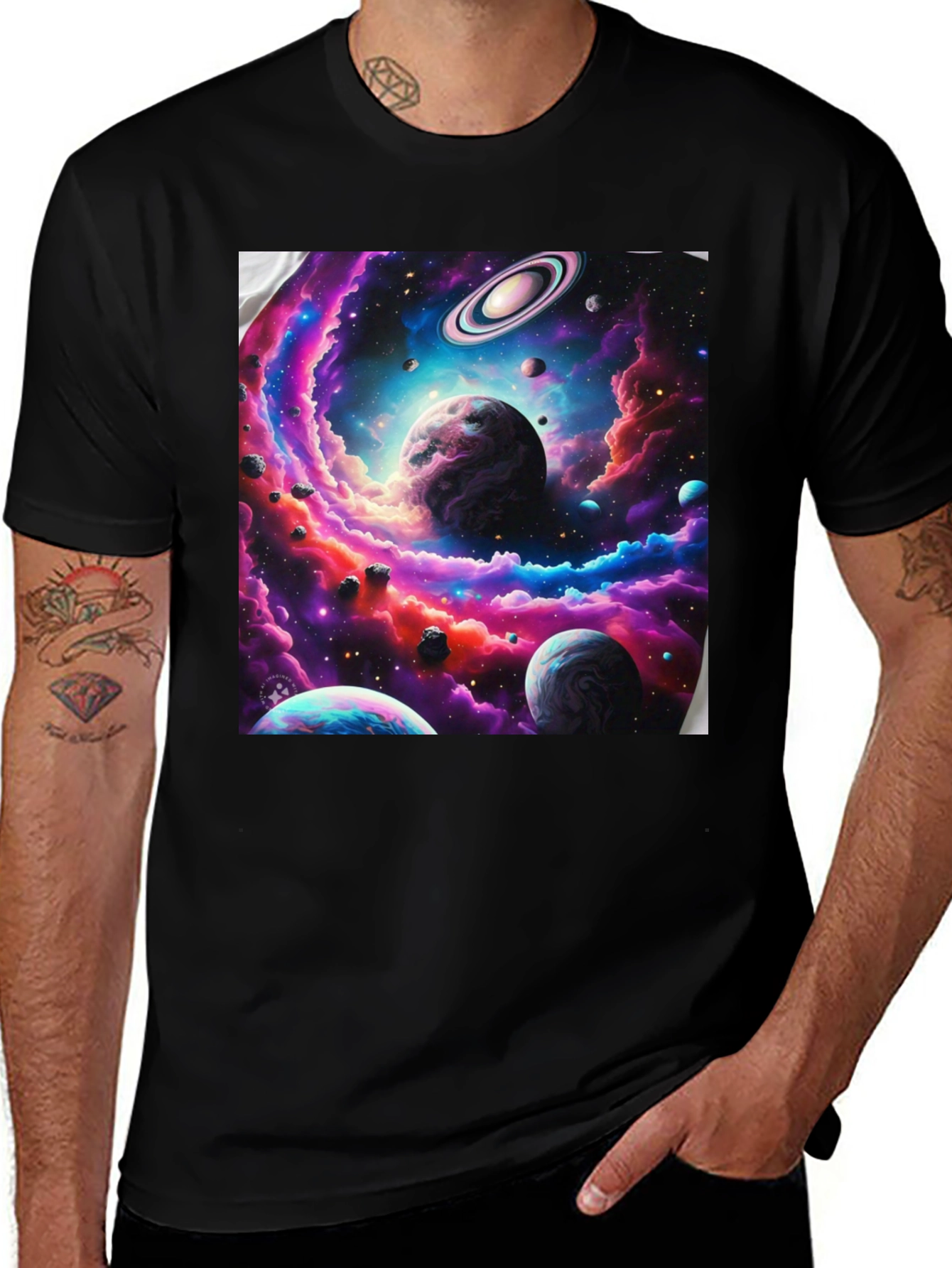 Variant 23 of Galaxy Planet Graphic Black T-Shirt
