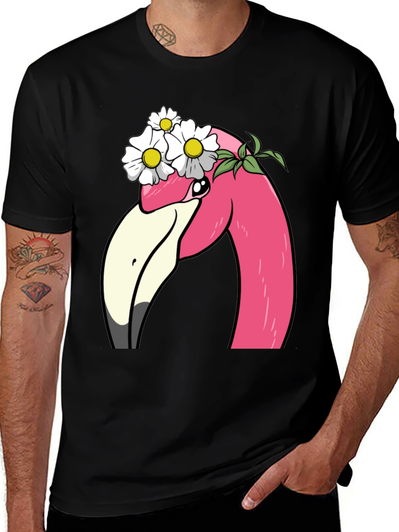 Variant 30 of Flamingo Flower Crown T-Shirt - Black