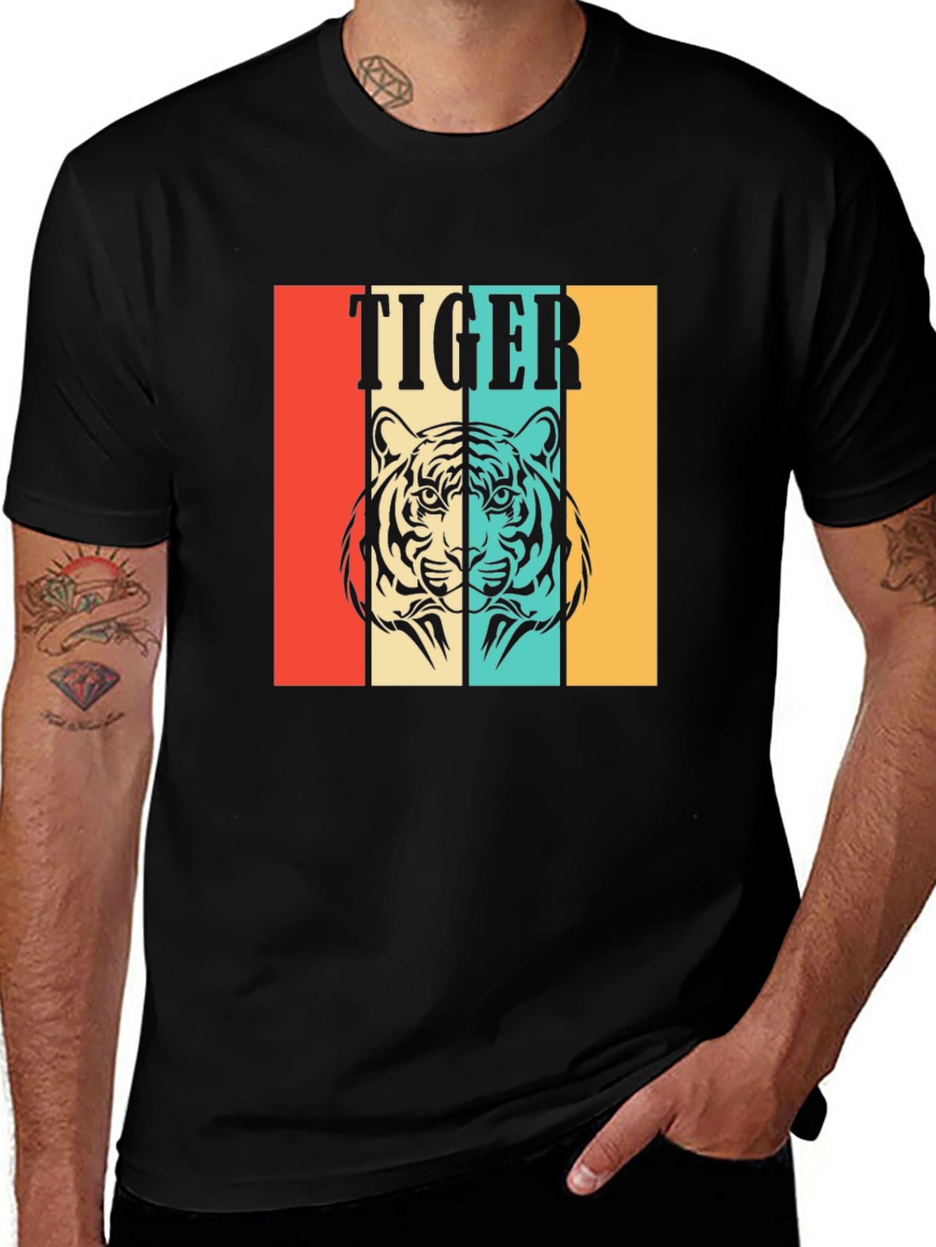 Variant 27 of Retro Tiger Graphic Tee - Unisex Black T-Shirt