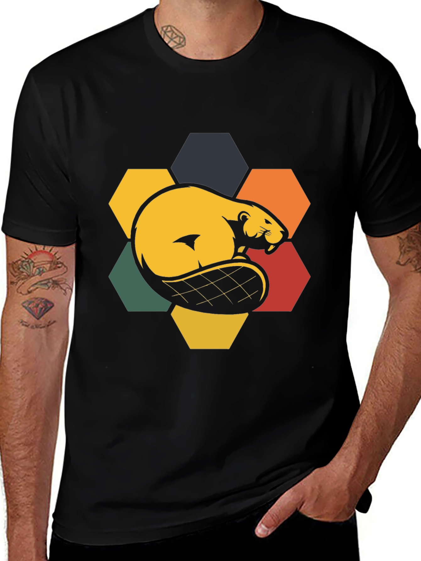 Variant 25 of Retro Beaver Hexagon T-Shirt