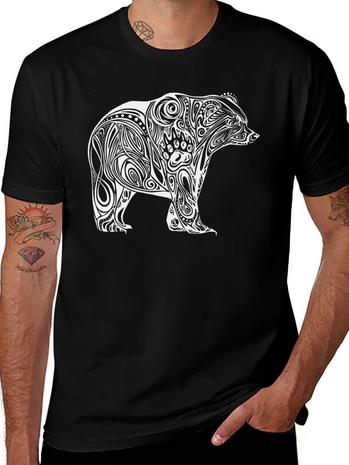 Variant 20 of Tribal Bear Graphic T-Shirt - Black