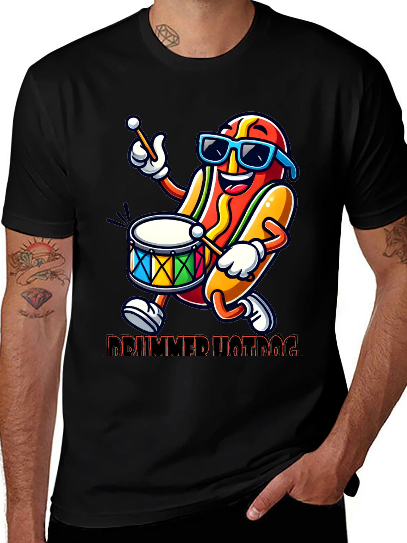 Variant 5 of Drummer Hotdog Graphic Tee - Music Lover T-Shirt