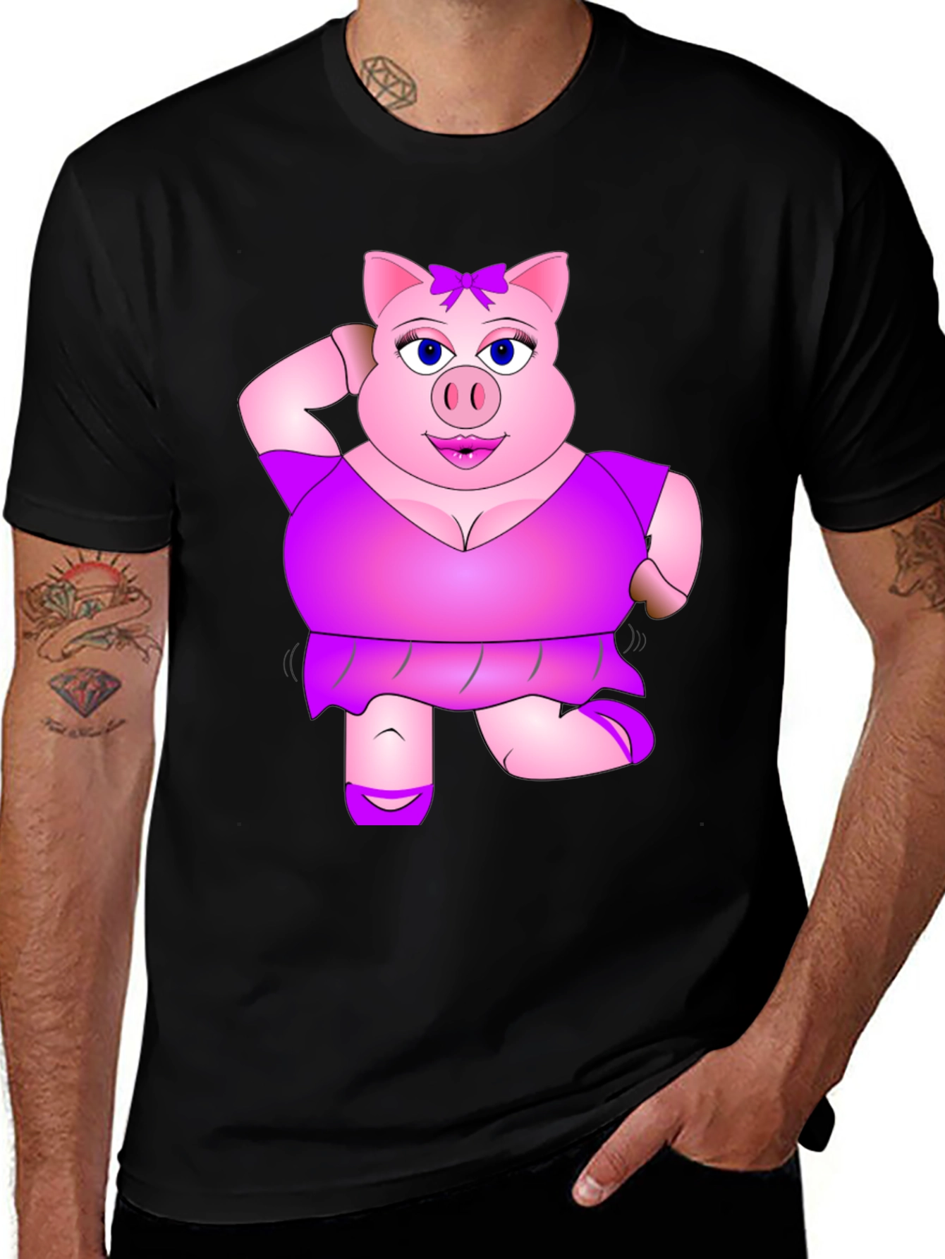 Variant 2 of Funny Pig Lady Black T-Shirt Novelty Graphic Tee