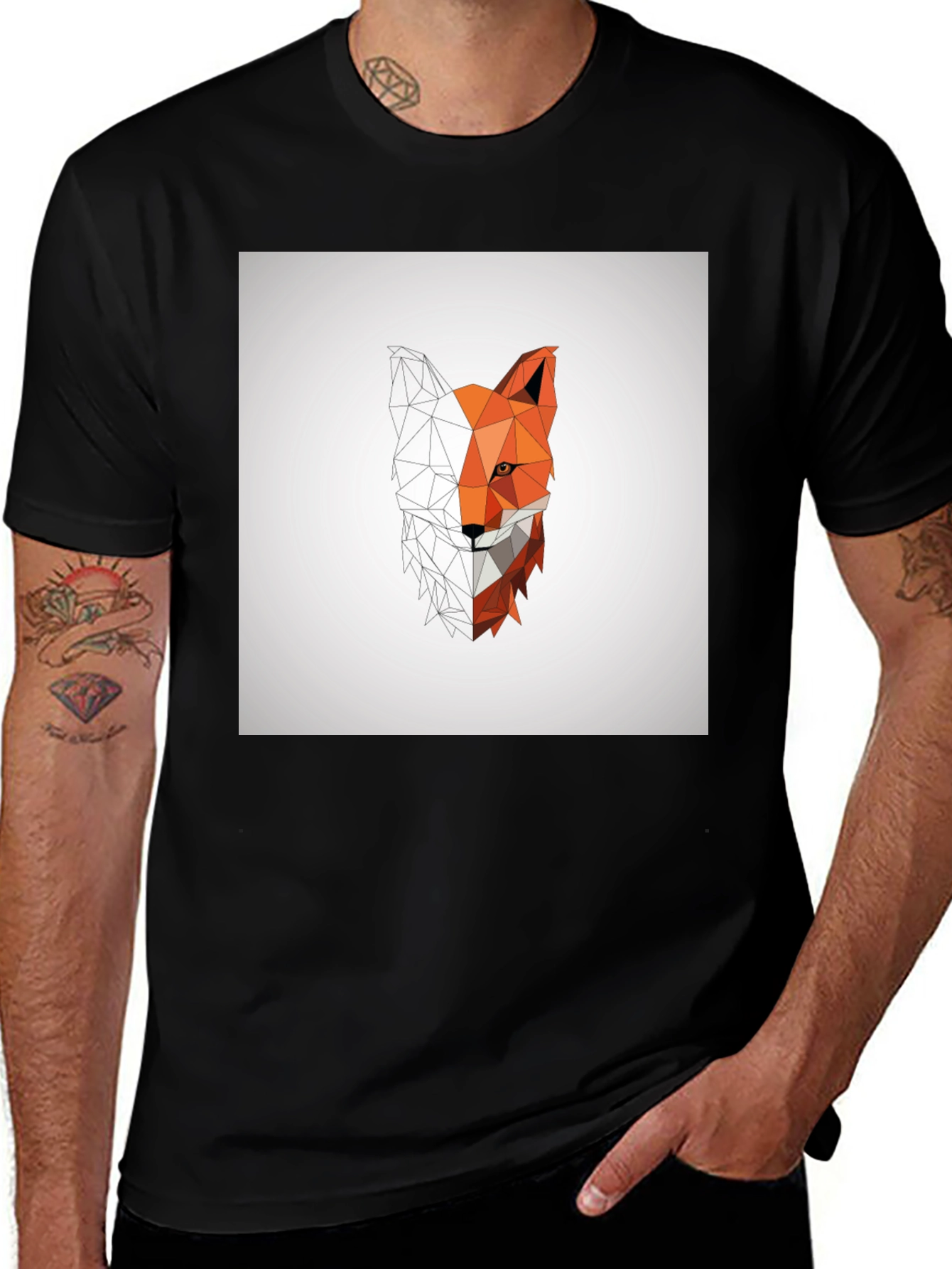 Variant 2 of Geometric Fox Graphic Tee - Modern Polygon Design