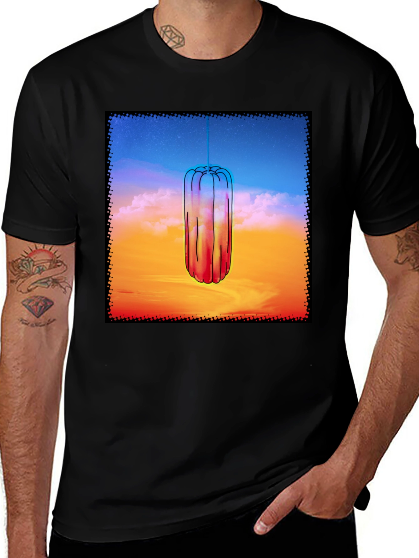 Variant 2 of Sunset Hanging Lantern Graphic Tee - Black