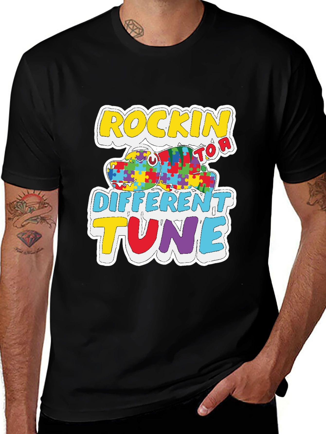 Variant 28 of Rockin' to a Different Tune Autism Awareness T-Shirt