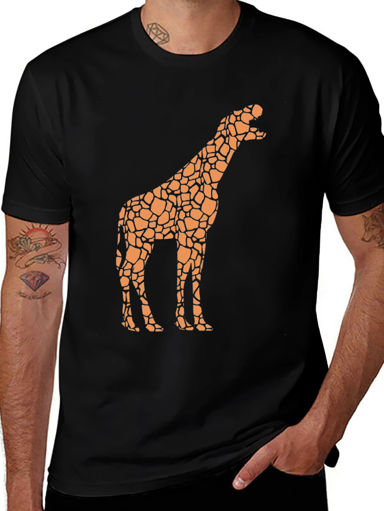 Variant 28 of Giraffe Print Black T-Shirt - Novelty Design