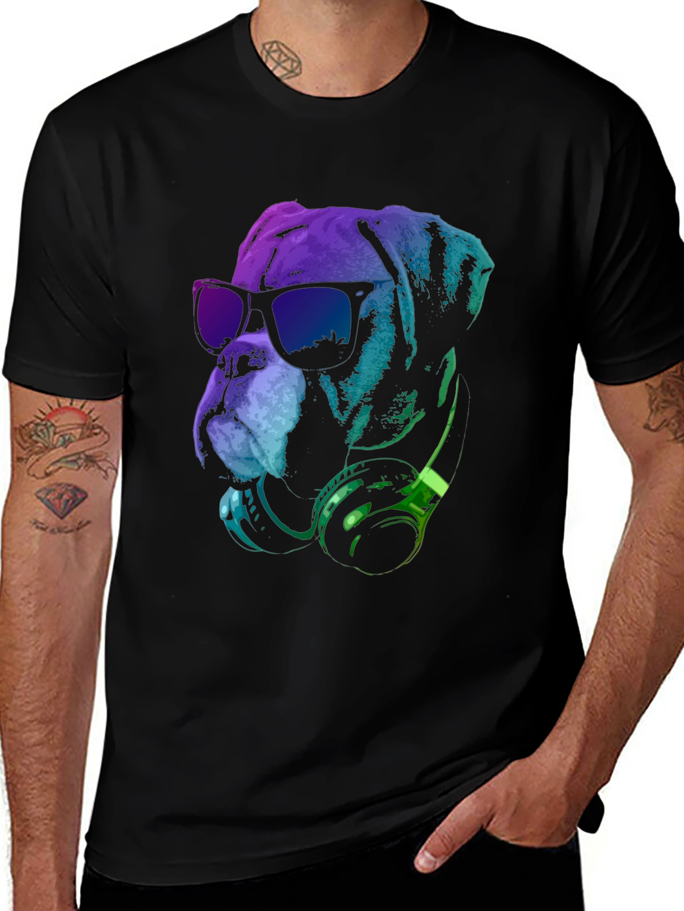 Variant 10 of Cool Boxer Dog T-Shirt - Headphones & Shades