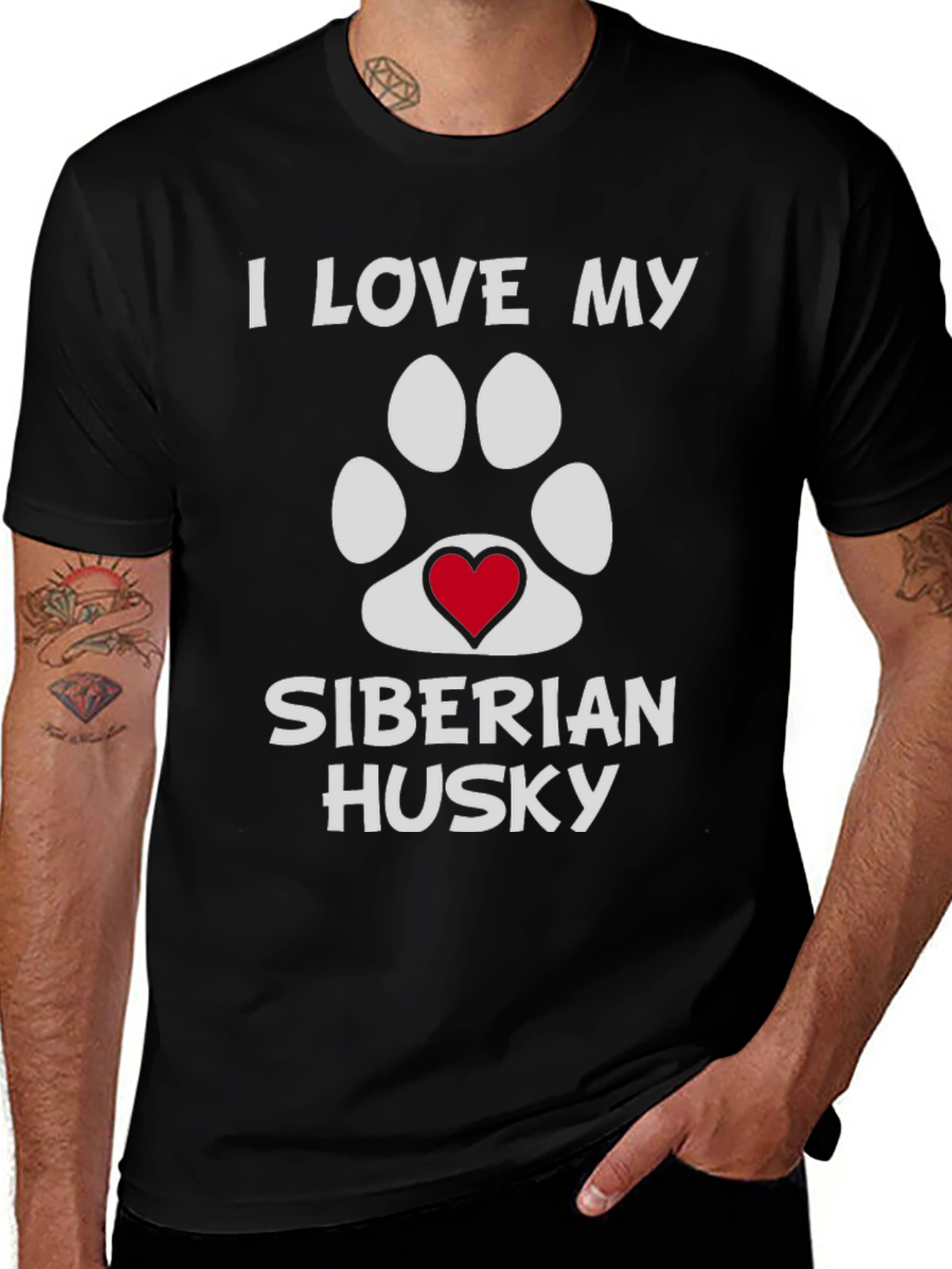 Variant 27 of I Love My Siberian Husky Dog Paw Print T-Shirt